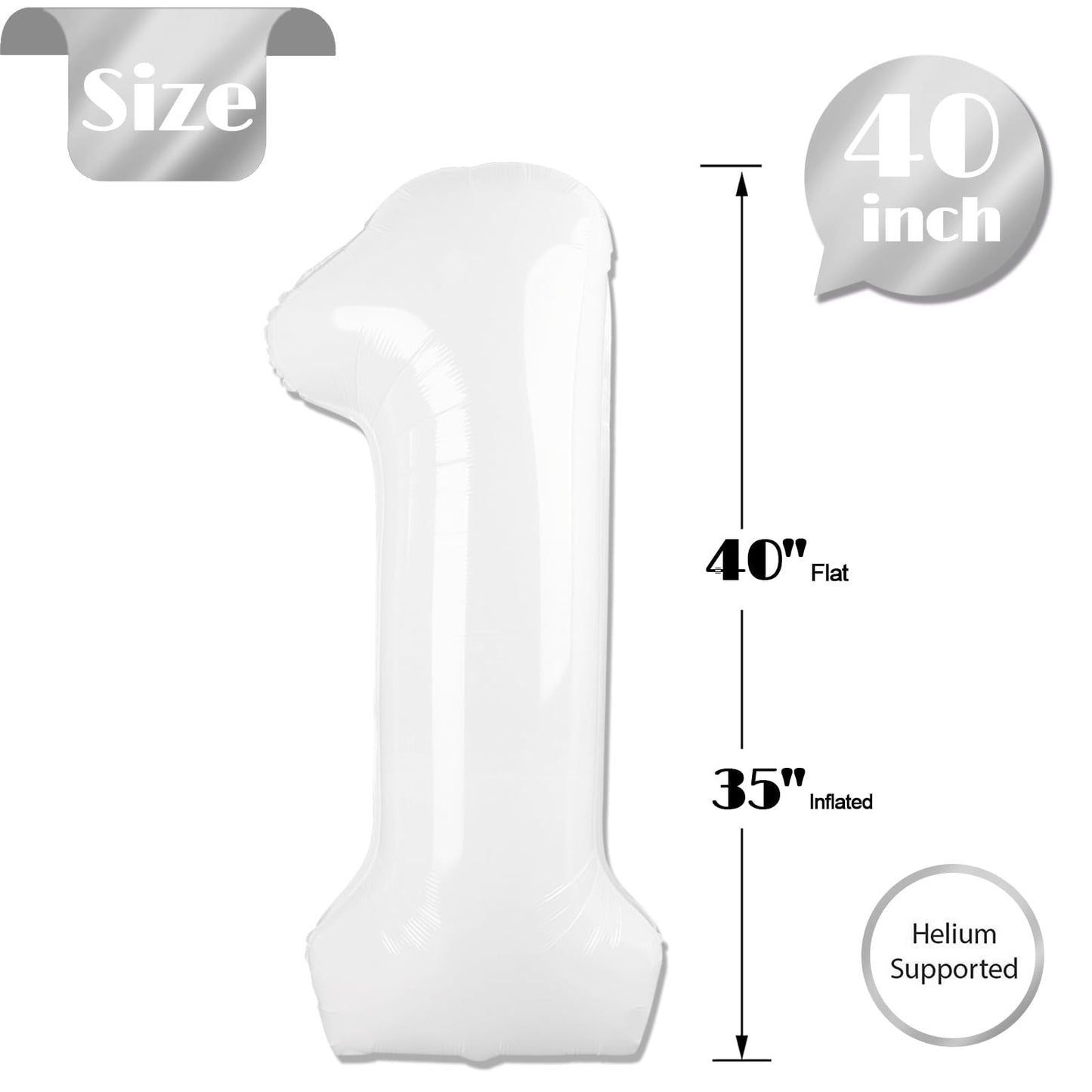 IWERP White Number 1 Balloon – 40-Inch First Birthday Decoration for Girls & Boys