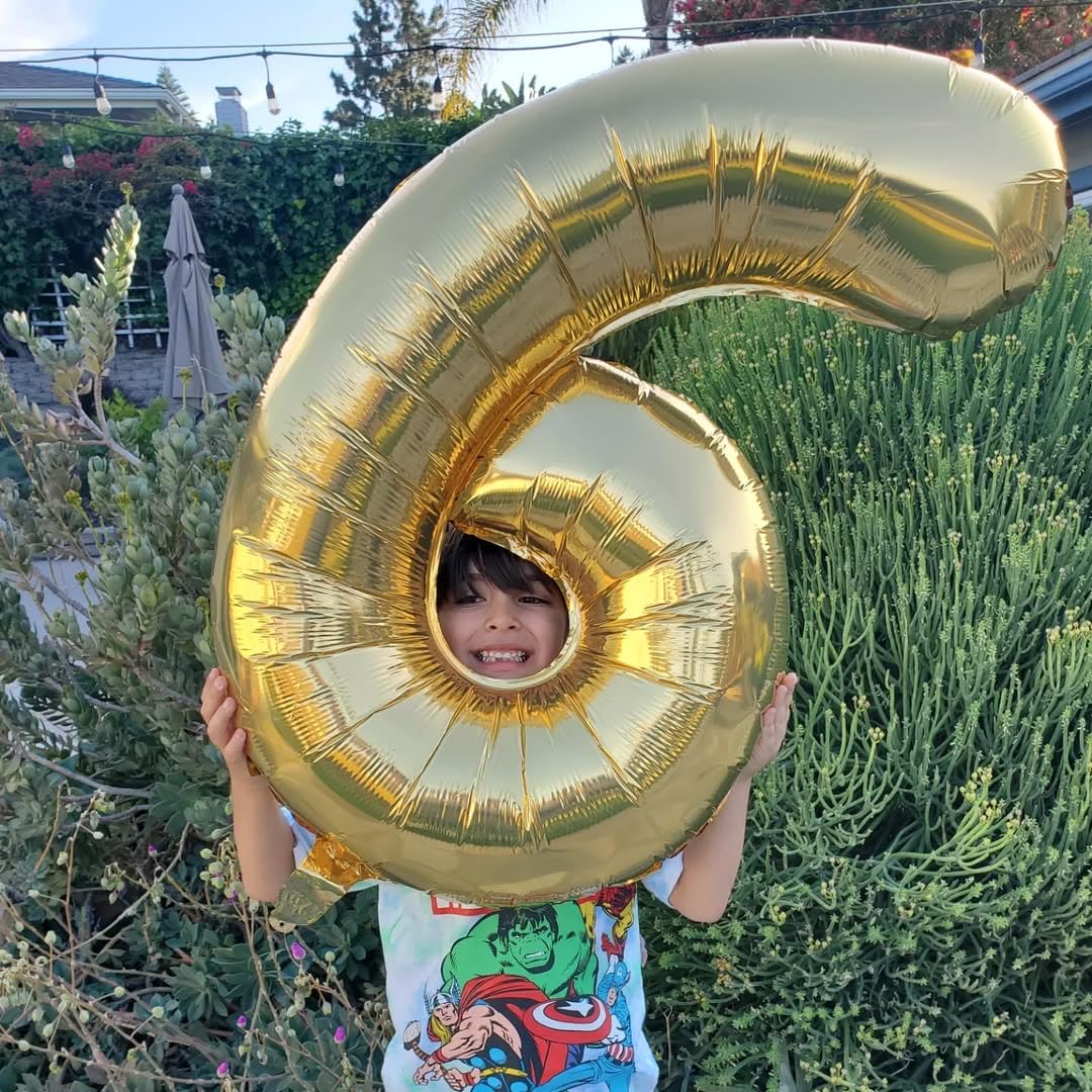 IWERP Champagne Gold 40-Inch Number 6 Balloon – White Gold 6 Balloon for 6th Birthday Decor