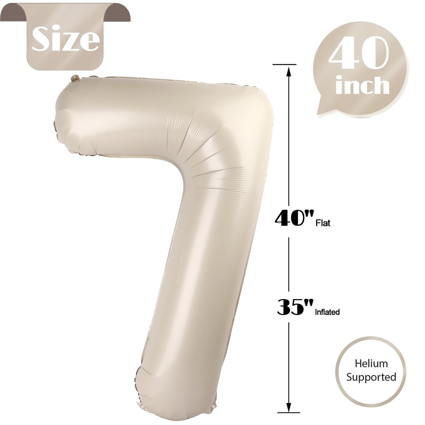 IWERP Cream Number 7 Balloon 40-Inch – Giant 7th Birthday Foil Balloon