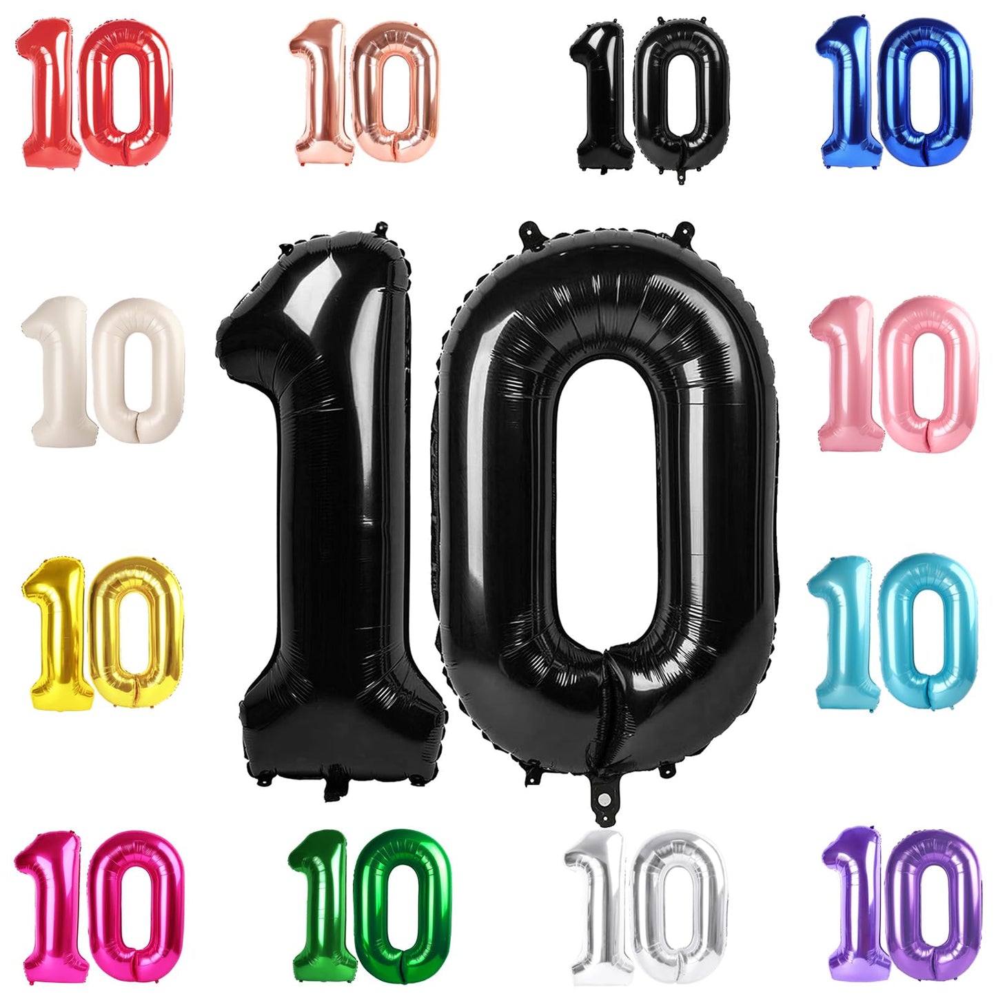 IWERP 40-Inch Black 10 Balloon – 10th Birthday & Anniversary Decor
