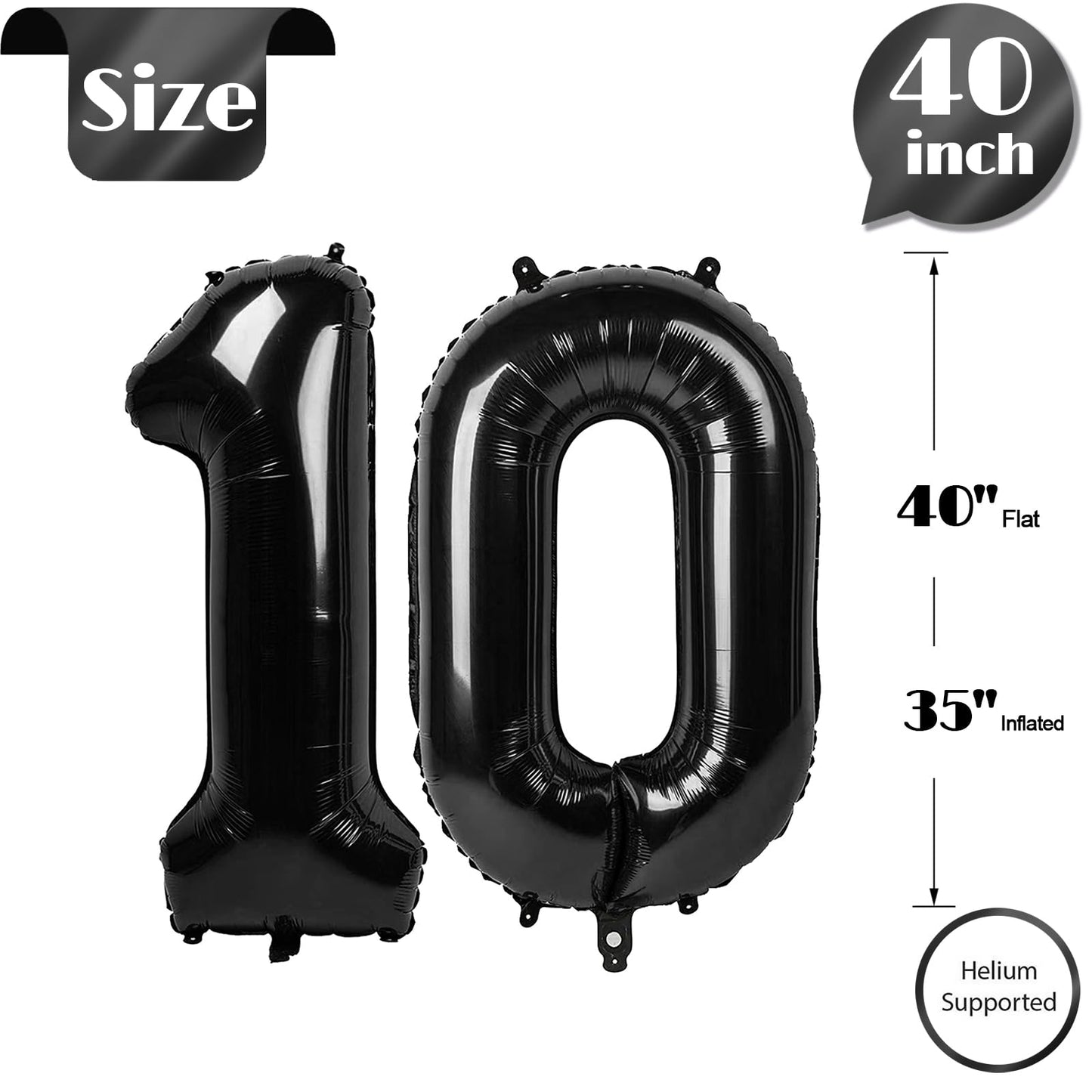 IWERP 40-Inch Black 10 Balloon – 10th Birthday & Anniversary Decor