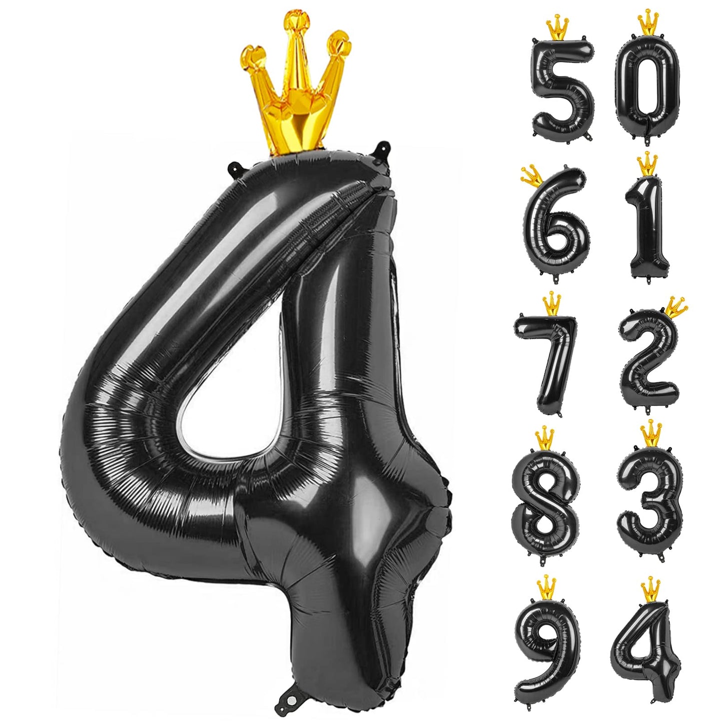 IWERP Black 4 Balloon – 40-Inch Number Balloon for 4th Birthday Party (Gold Accent)