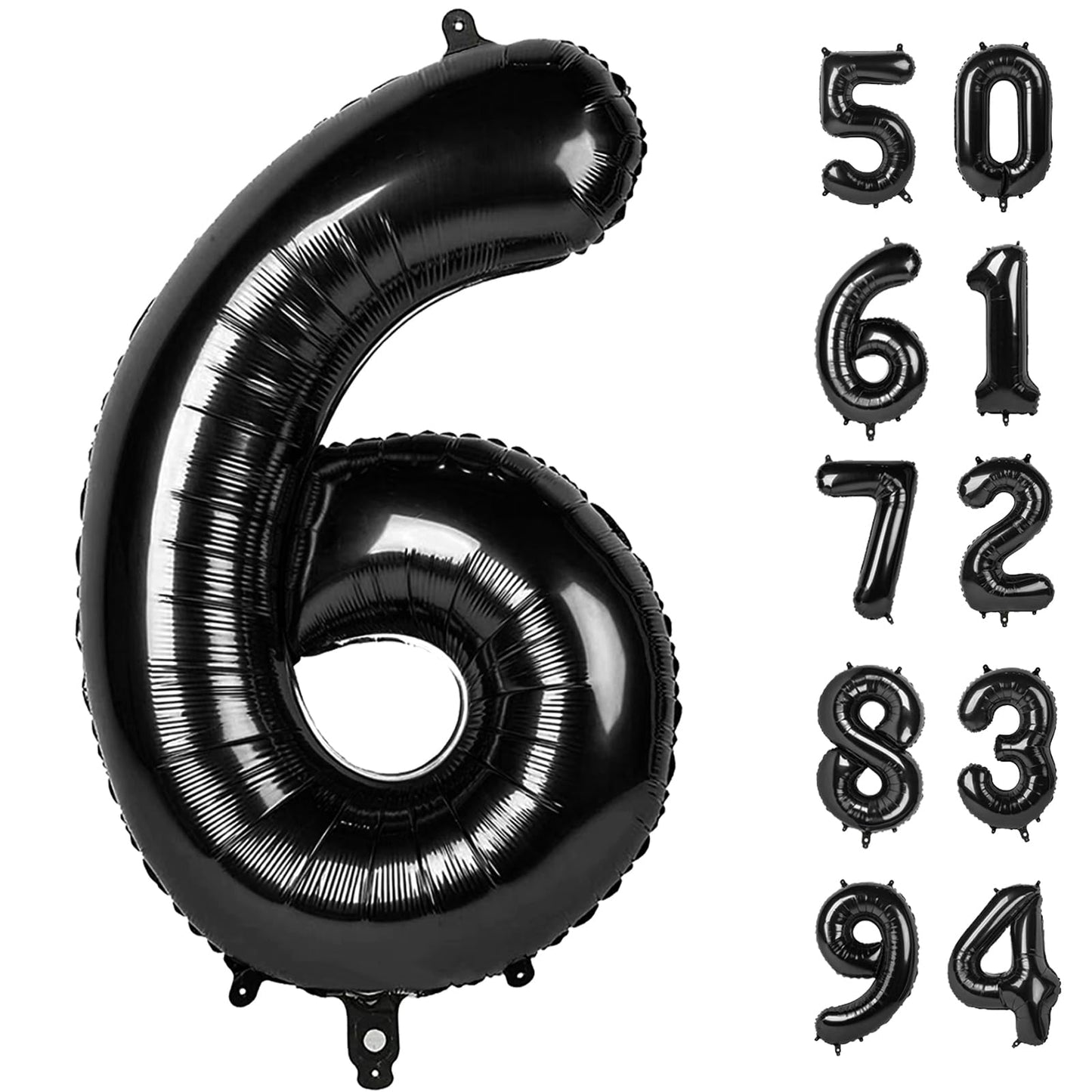IWERP Black 40-Inch Number Balloon – 6th Birthday Decor, Unisex, Reusable, Self-Sealing with Gold Accents