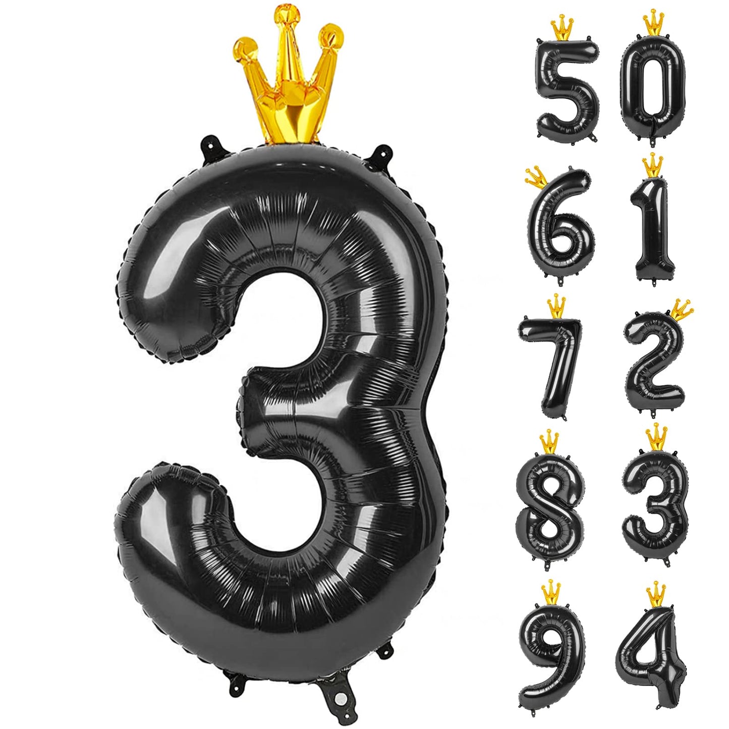 IWERP Black 40-Inch Number Balloon 3 - 3rd Birthday Party Decor | Helium or Air Ready