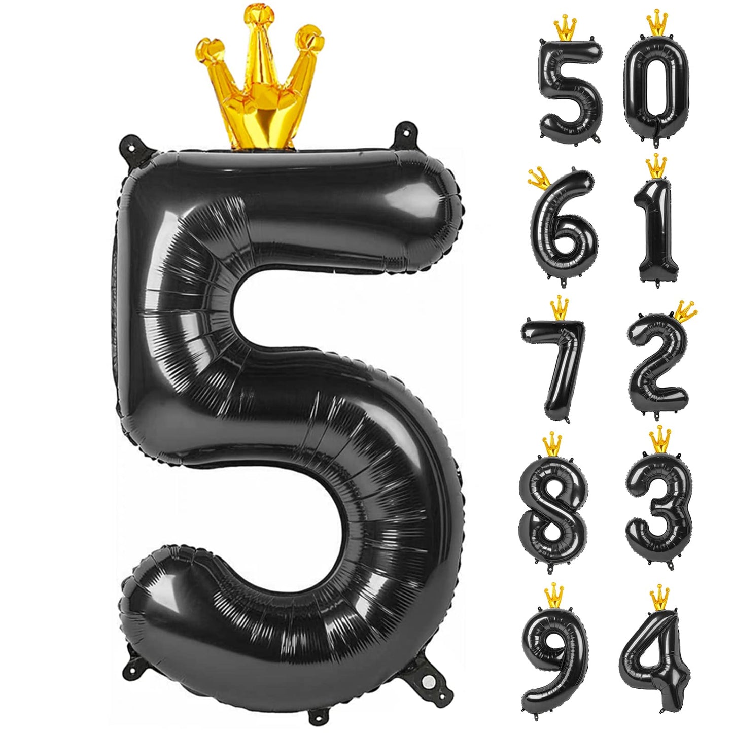 IWERP Black 5 Balloon – 40-Inch 5th Birthday Number Balloon with Gold Accent