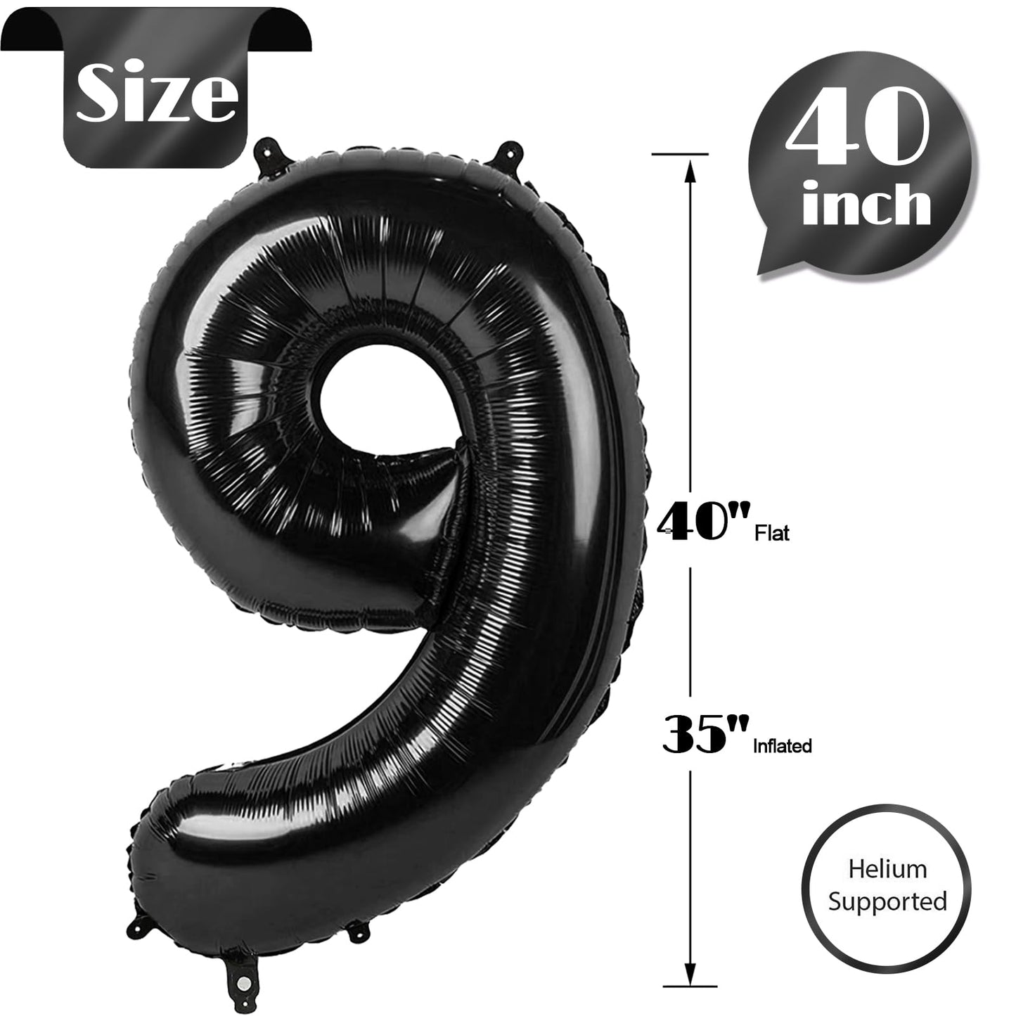 IWERP Black Number 9 Balloon 40 Inch – 9th Birthday Decorations