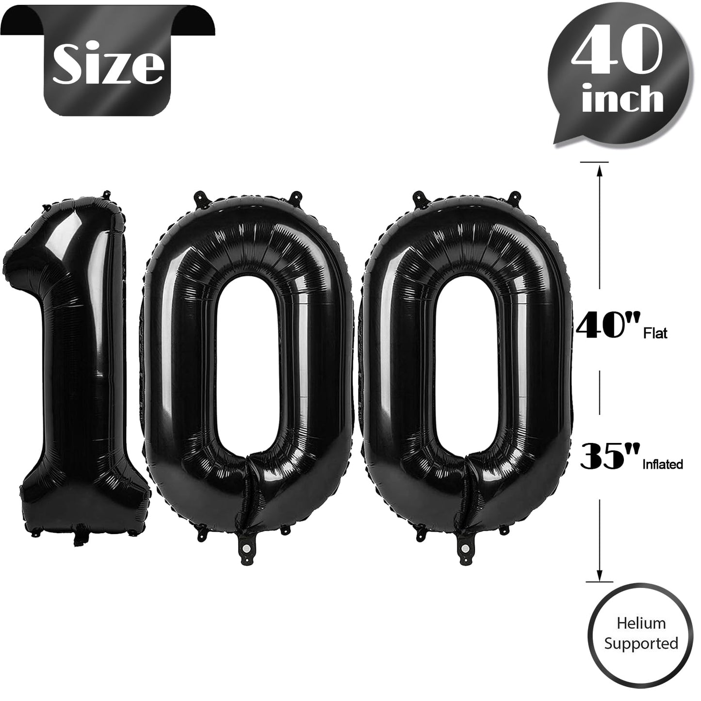 IWERP Black Number 100 Balloon - 40 Inch | 100th Birthday Decorations
