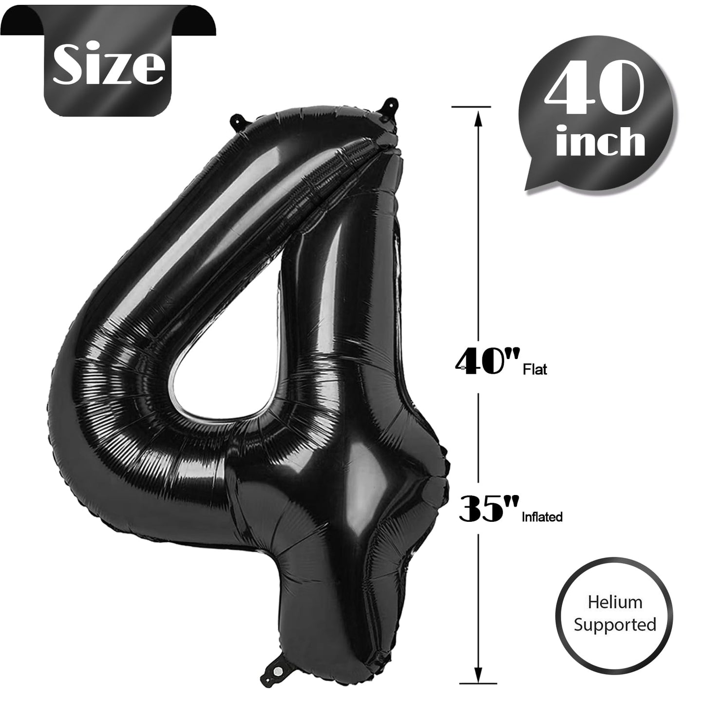 IWERP 4 Balloon 40-Inch - Black & Gold Number 4 Balloon for Party Decor | Large 4th Birthday Balloon