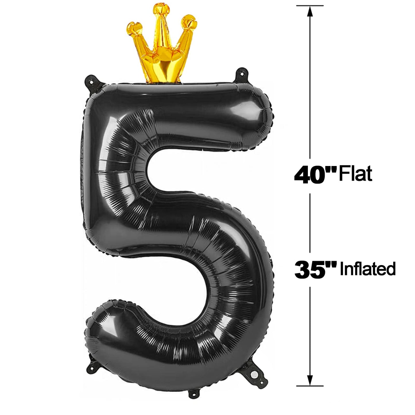 IWERP Black 5 Balloon – 40-Inch 5th Birthday Number Balloon with Gold Accent