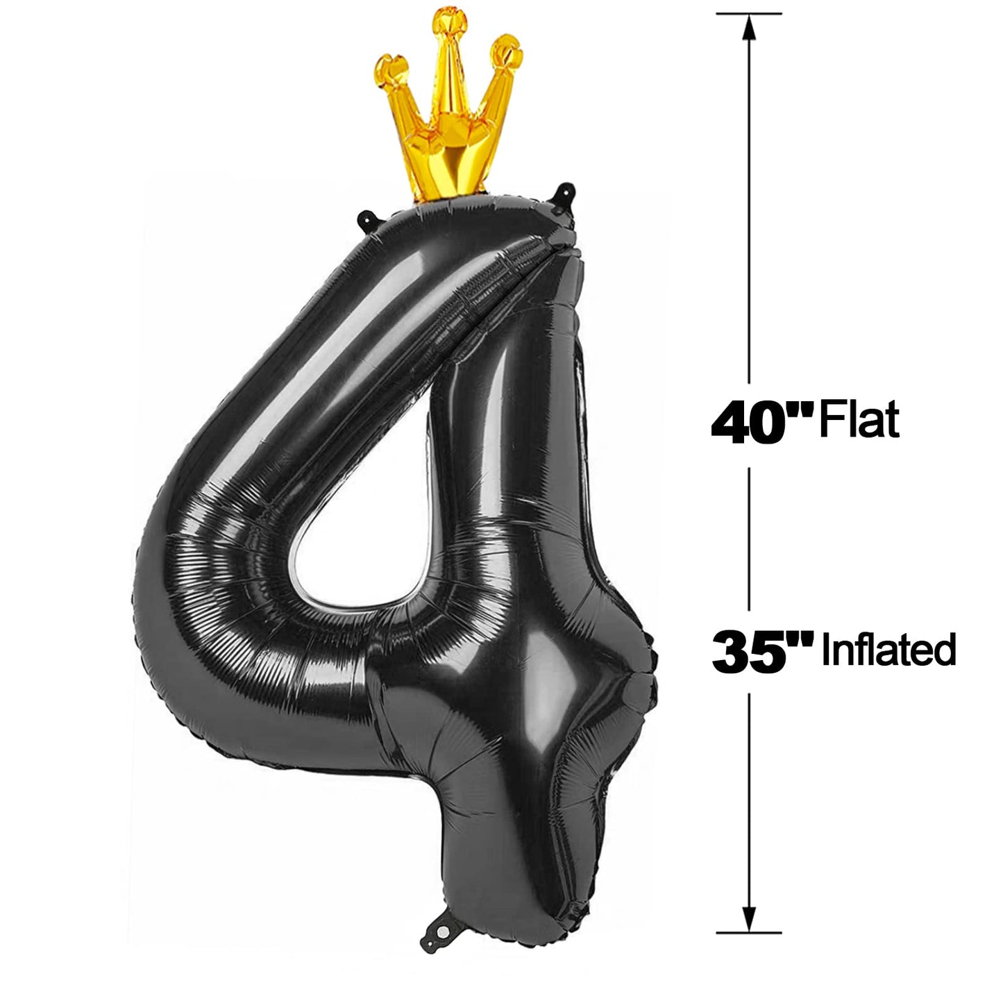 IWERP Black 4 Balloon – 40-Inch Number Balloon for 4th Birthday Party (Gold Accent)