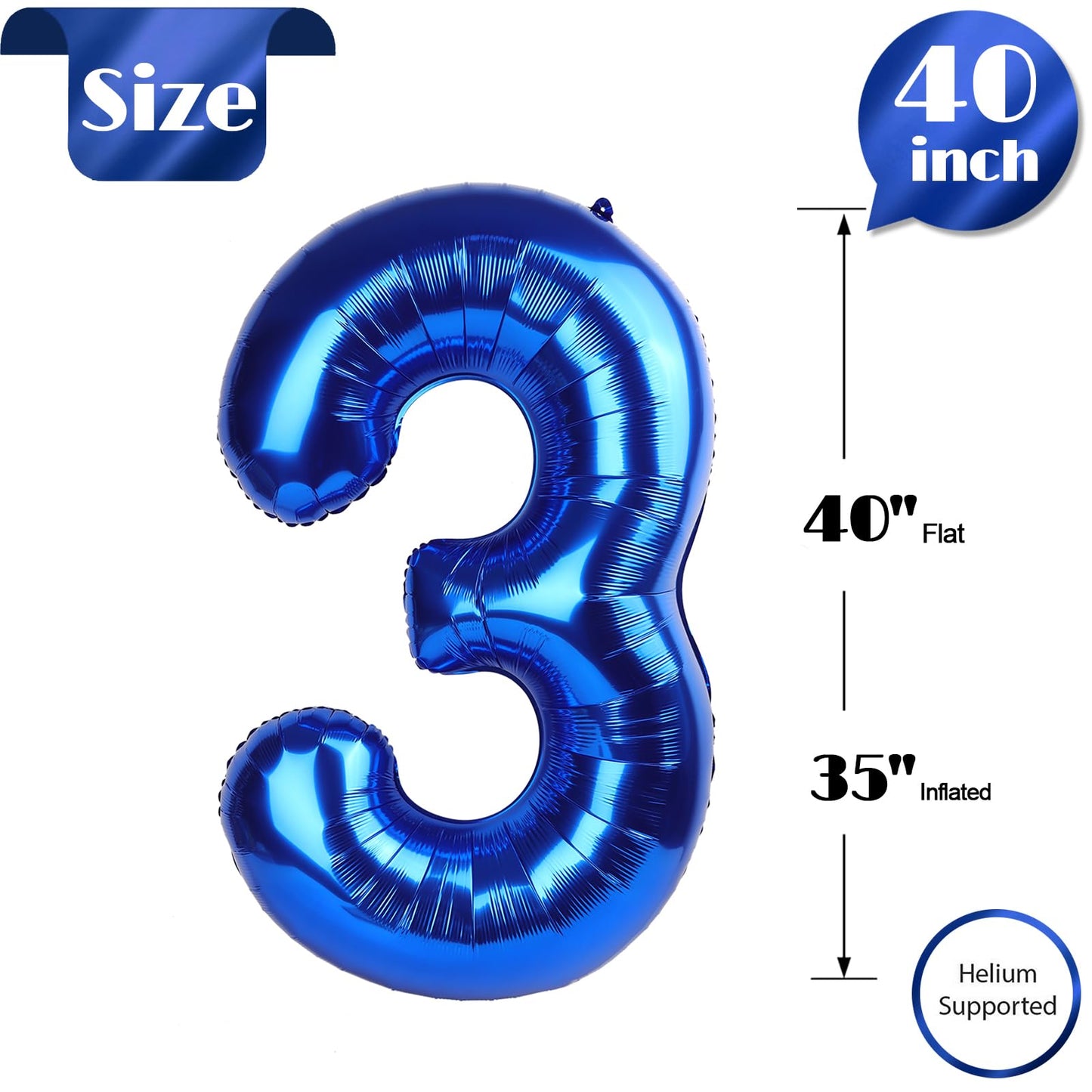 IWERP Navy Blue 40-Inch 3 Balloon – Number Balloon for 3rd Birthday Decorations