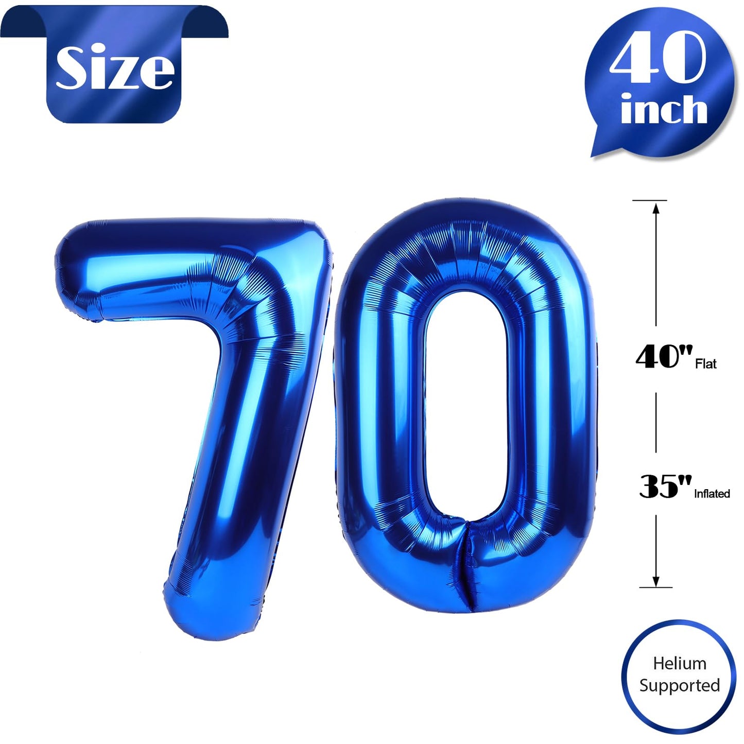 IWERP Navy Blue Number 70 Balloon – 40in 70th Birthday Decorations