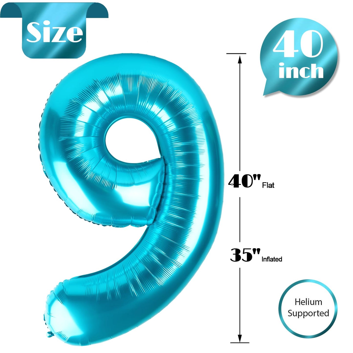 IWERP 40 Inch Blue 9 Balloon – Giant Number Birthday Balloon for Boys & Girls