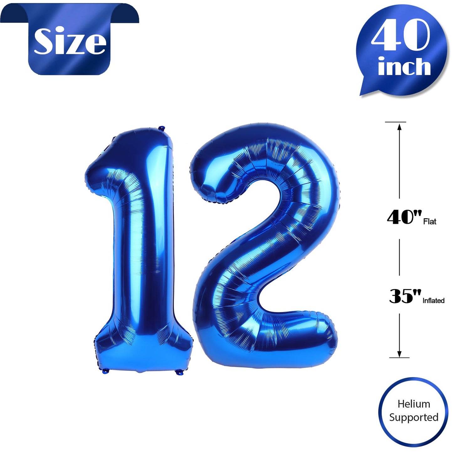 IWERP Navy Blue Number 12 Balloon – 40 Inch Birthday Decor for 12th Birthday