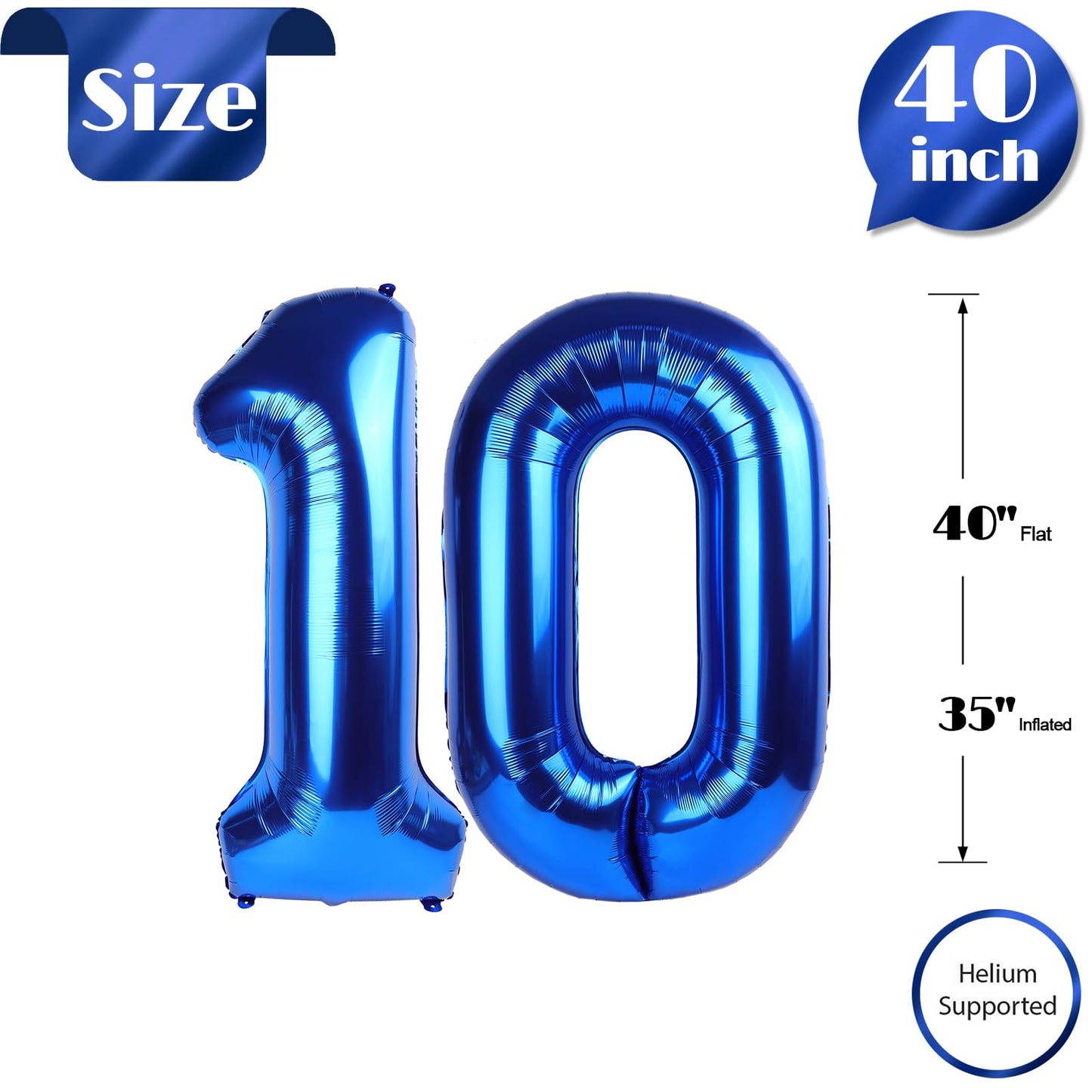 IWERP Navy Blue Number 10 Balloon, 40-Inch | 10th Birthday Party Decor