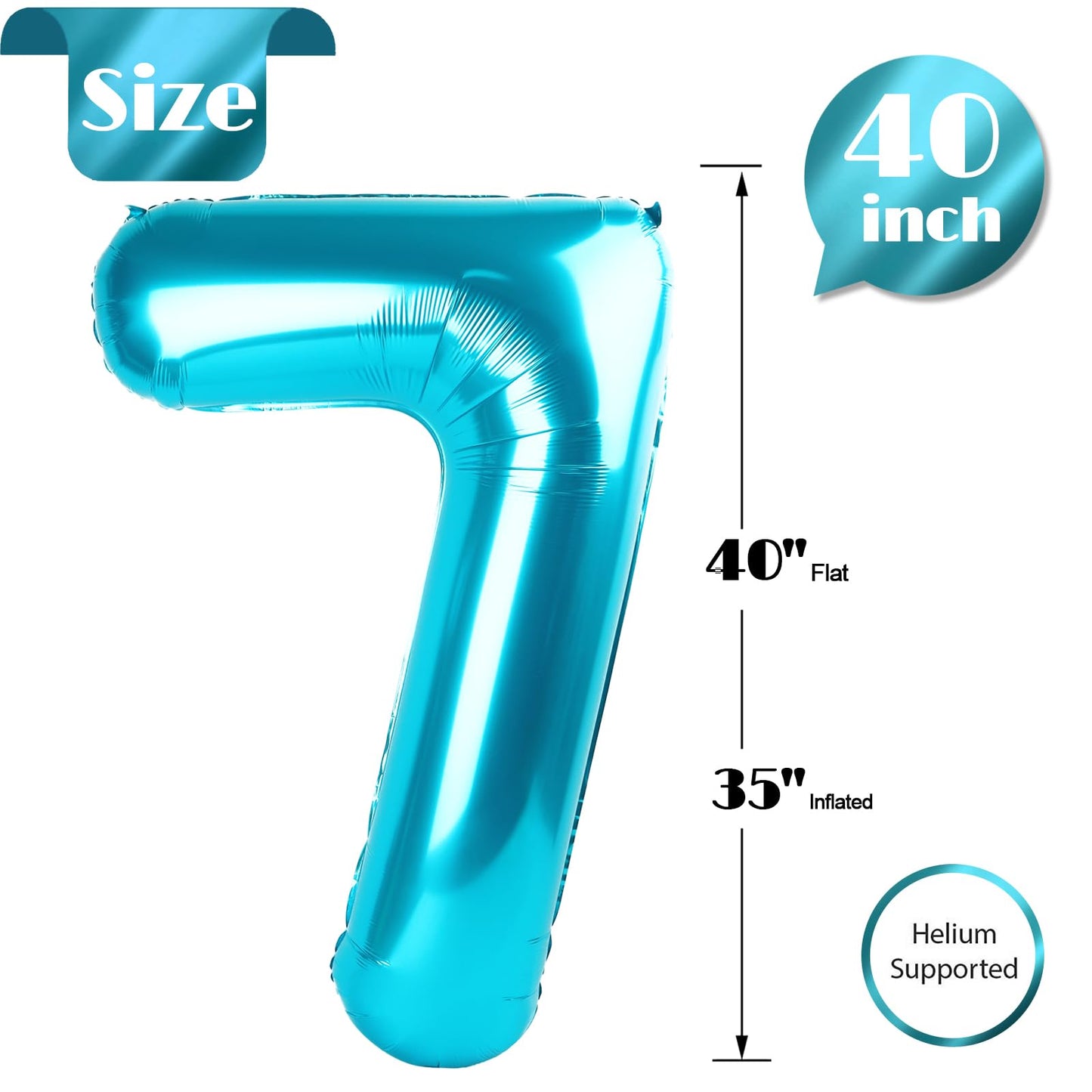 IWERP 7 Balloon – 40 Inch Blue Number Balloon for Birthdays