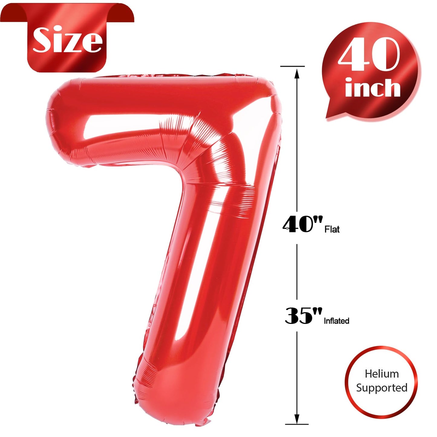 IWERP Red Number 7 Balloon 40-Inch – 7th Birthday Decorations & Red Party Supplies