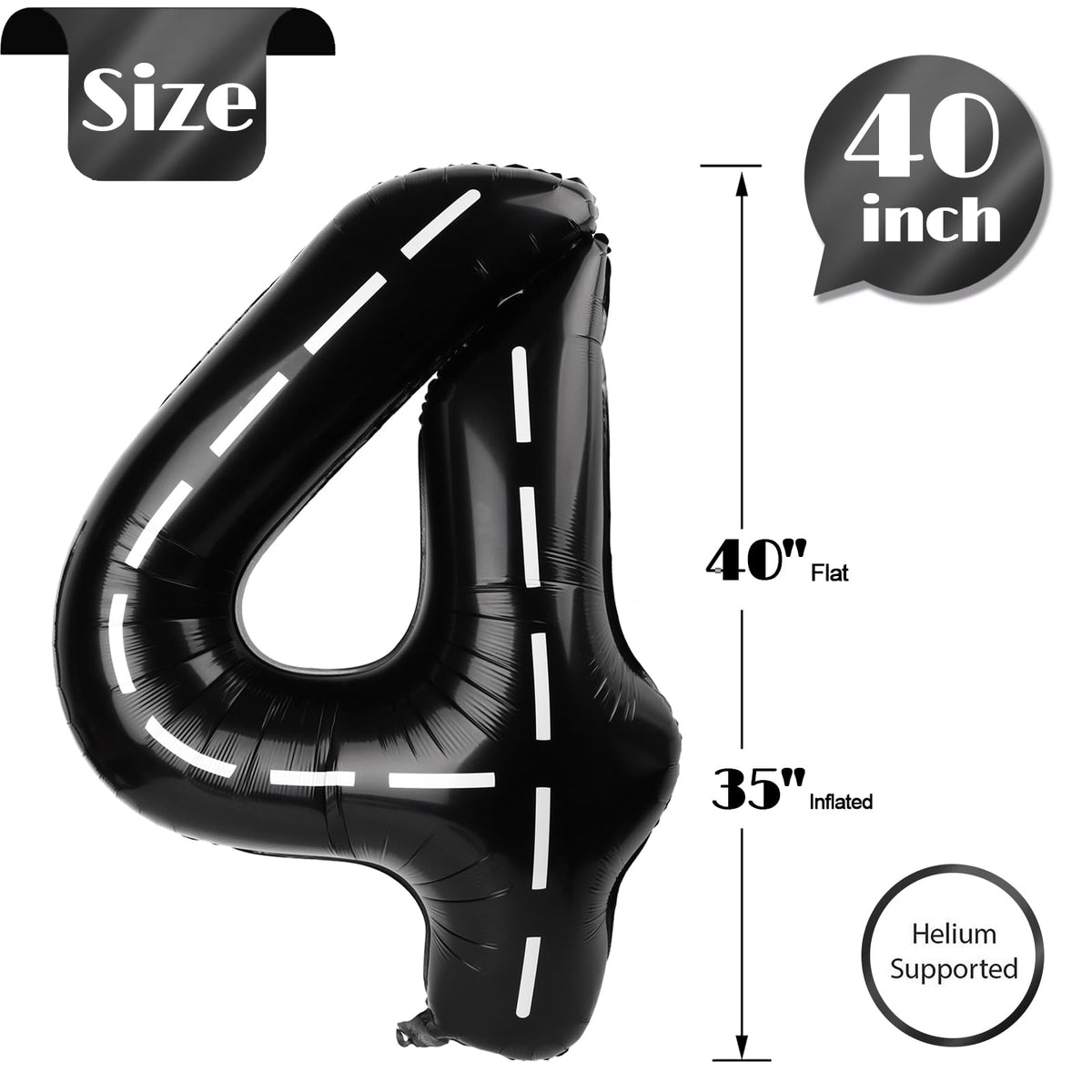 IWERP Race Car Number 4 Balloon 40 Inch - 4th Birthday Decorations & Race Car Party Supplies