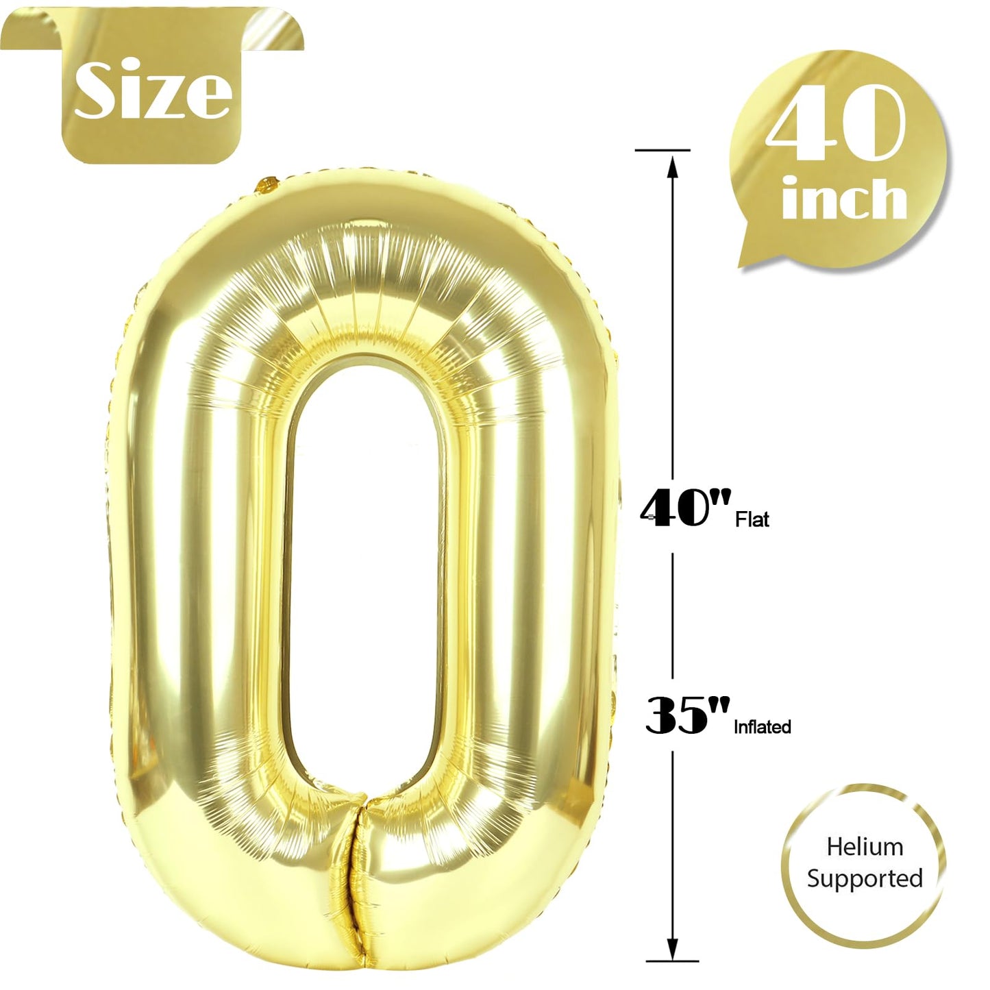 IWERP Champagne Gold 40-Inch Number 0 Balloon - Elegant Birthday Decor