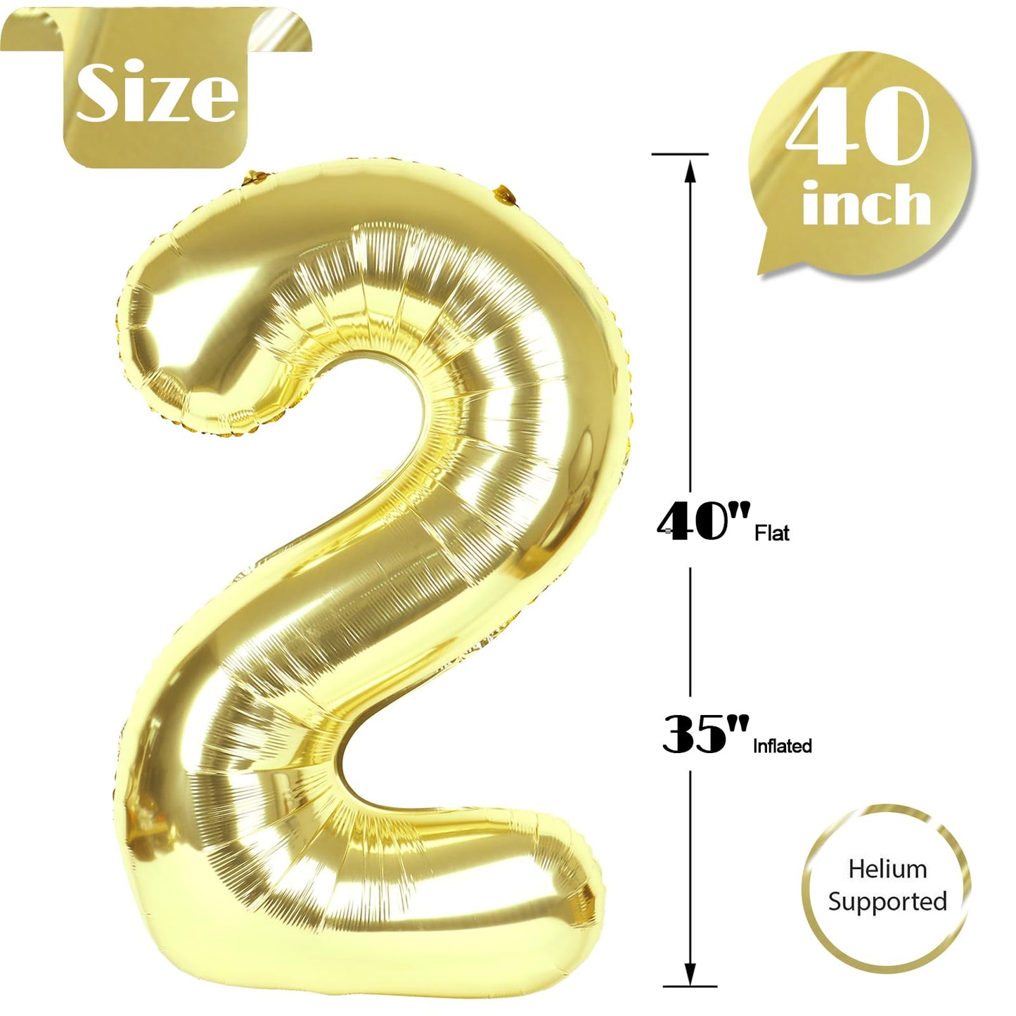 IWERP Champagne Gold 2 Balloon 40-Inch – White Gold 2nd Birthday Decorations
