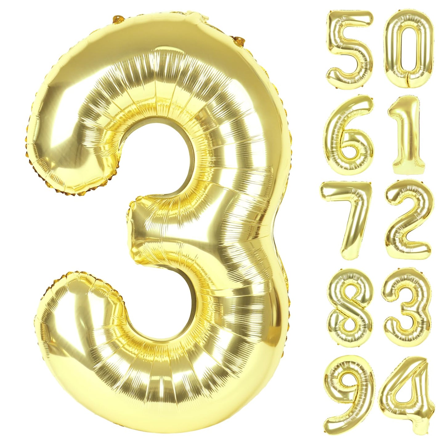 IWERP Champagne Gold 3 Balloon - 40 Inch Number Balloon for 3rd Birthday Party Decorations