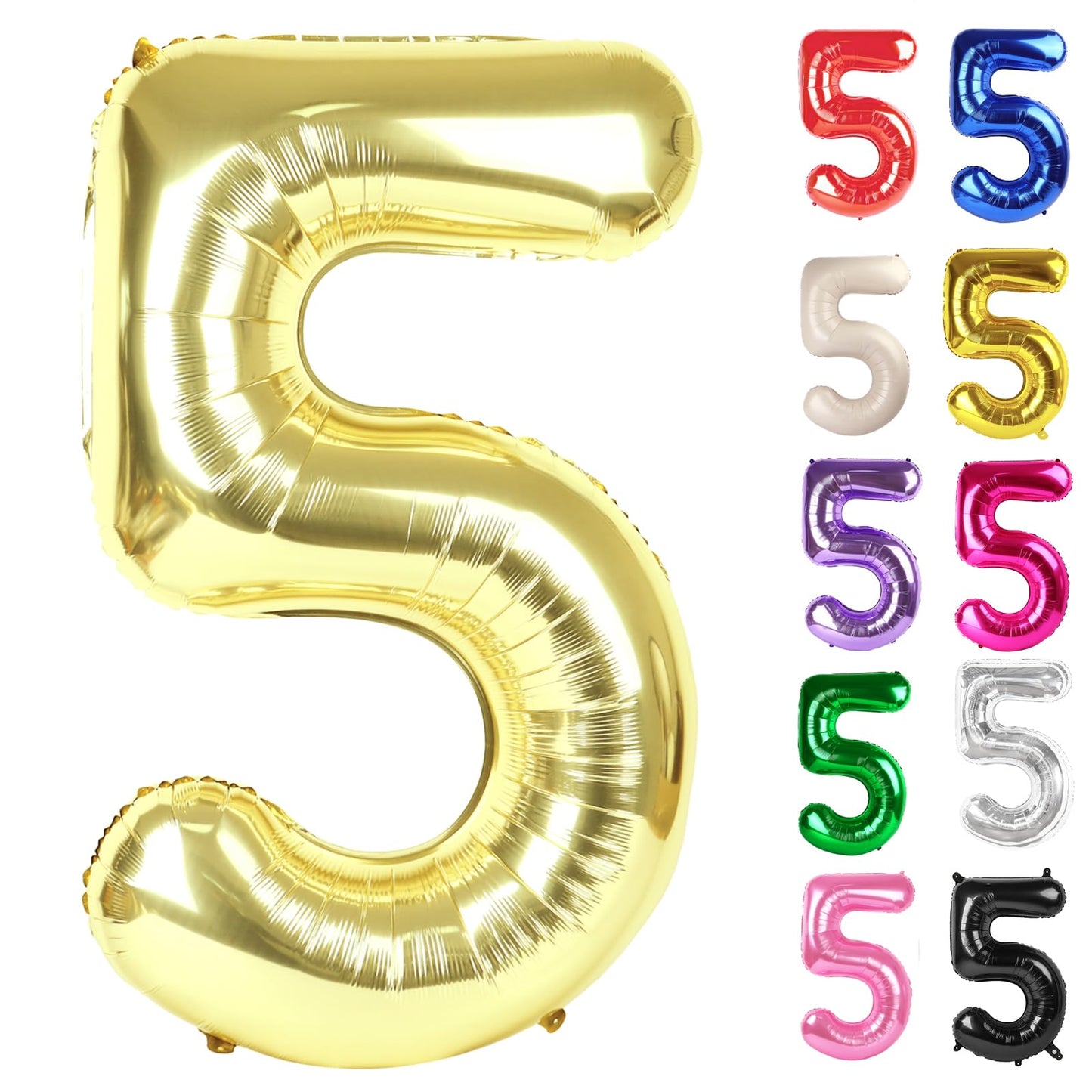 IWERP Champagne Gold 5 Balloon 40 Inch – White Gold 5th Birthday Decor
