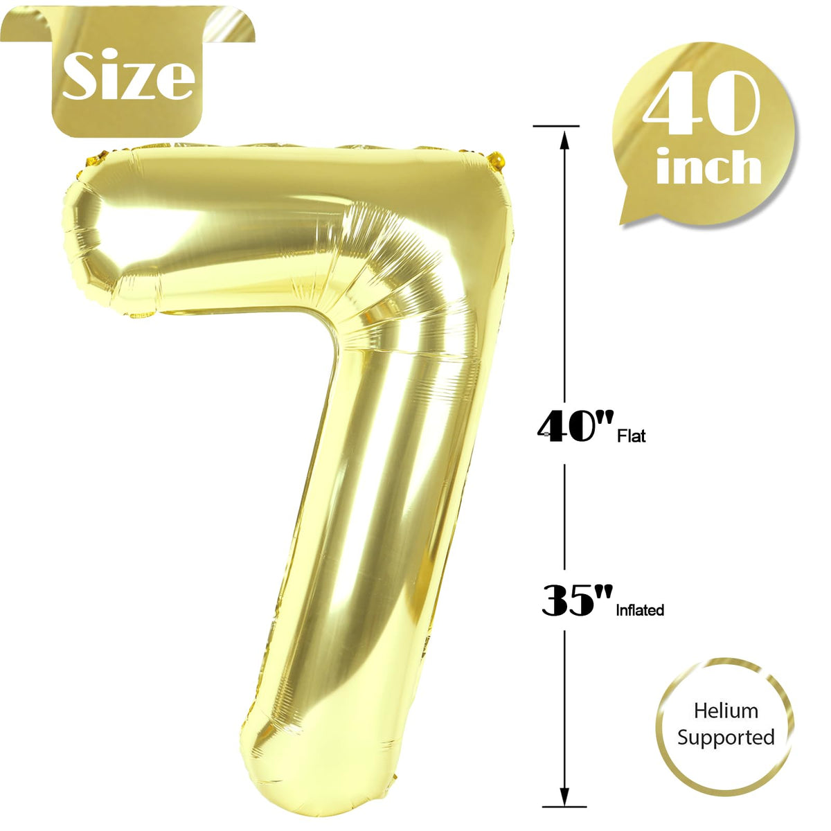 IWERP Champagne Gold 7 Balloon – 40 Inch Foil Number Balloon for 7th Birthday