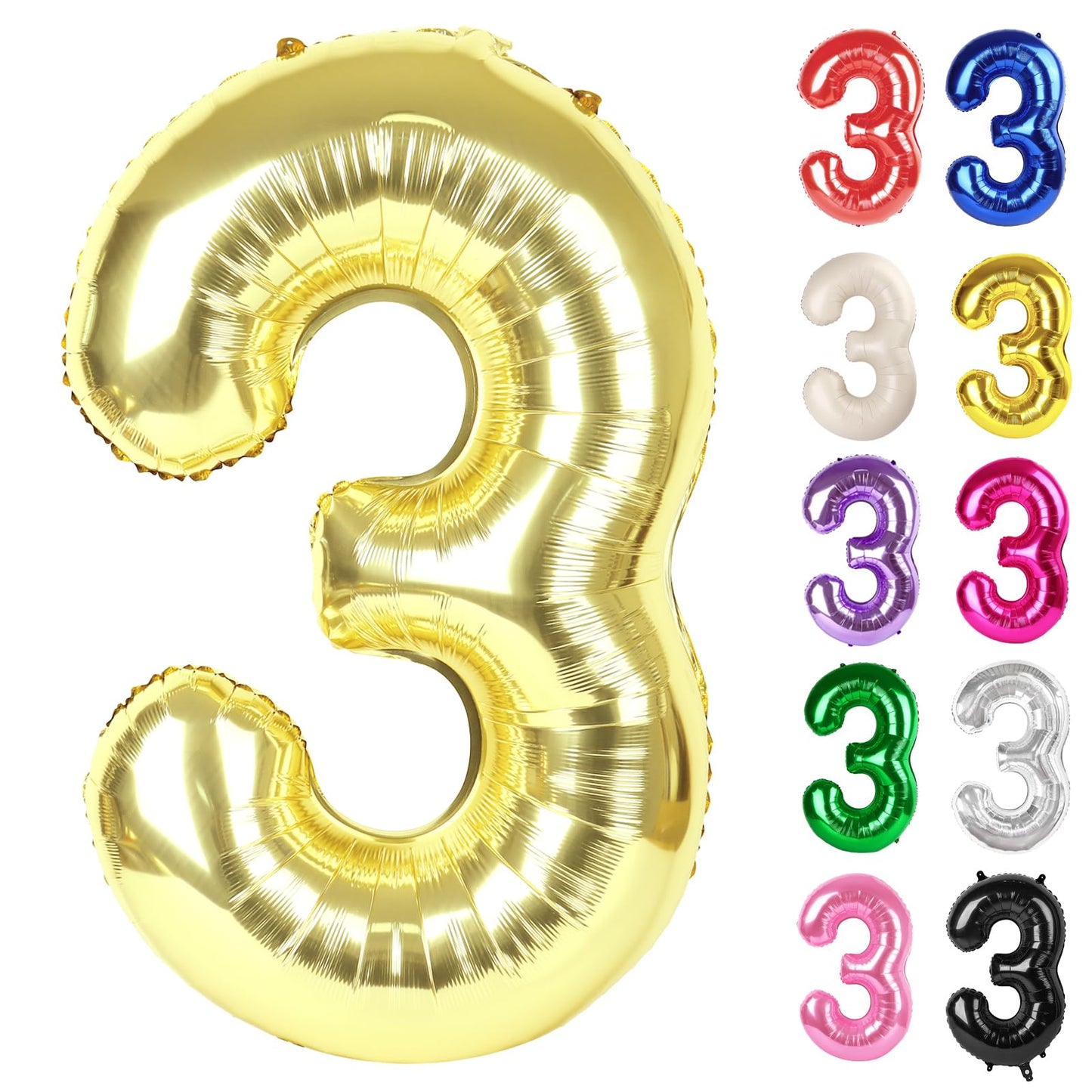 IWERP Champagne Gold Number 3 Balloon 40 Inch – White Gold 3 Balloon for 3rd Birthday Celebrations
