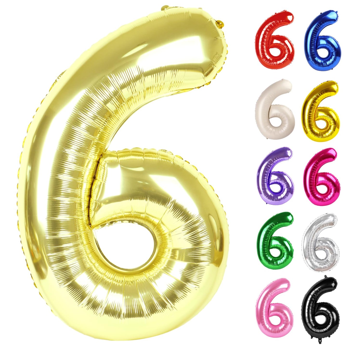 IWERP Champagne Gold 40-Inch Number 6 Balloon – White Gold 6 Balloon for 6th Birthday Decor