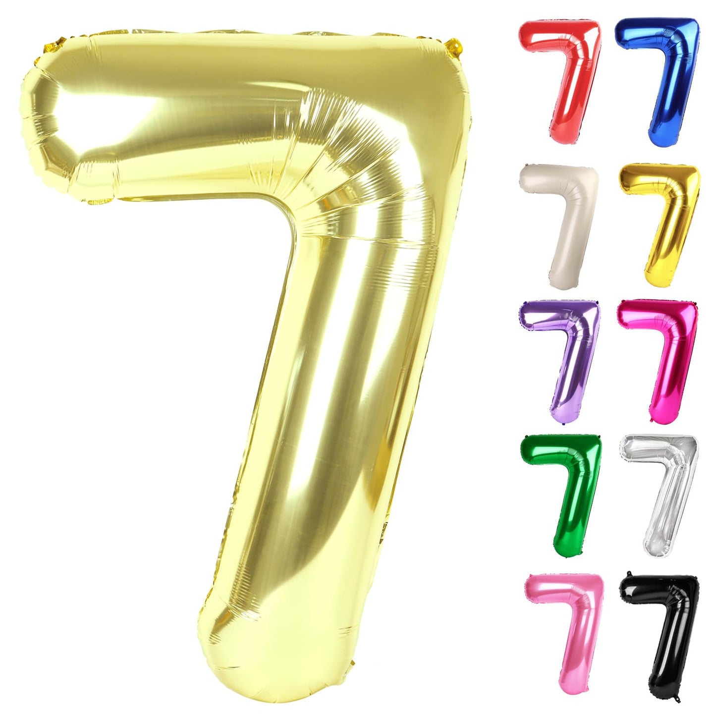 IWERP Champagne Gold Number 7 Balloon – 40 Inch White Gold 7th Birthday Decor