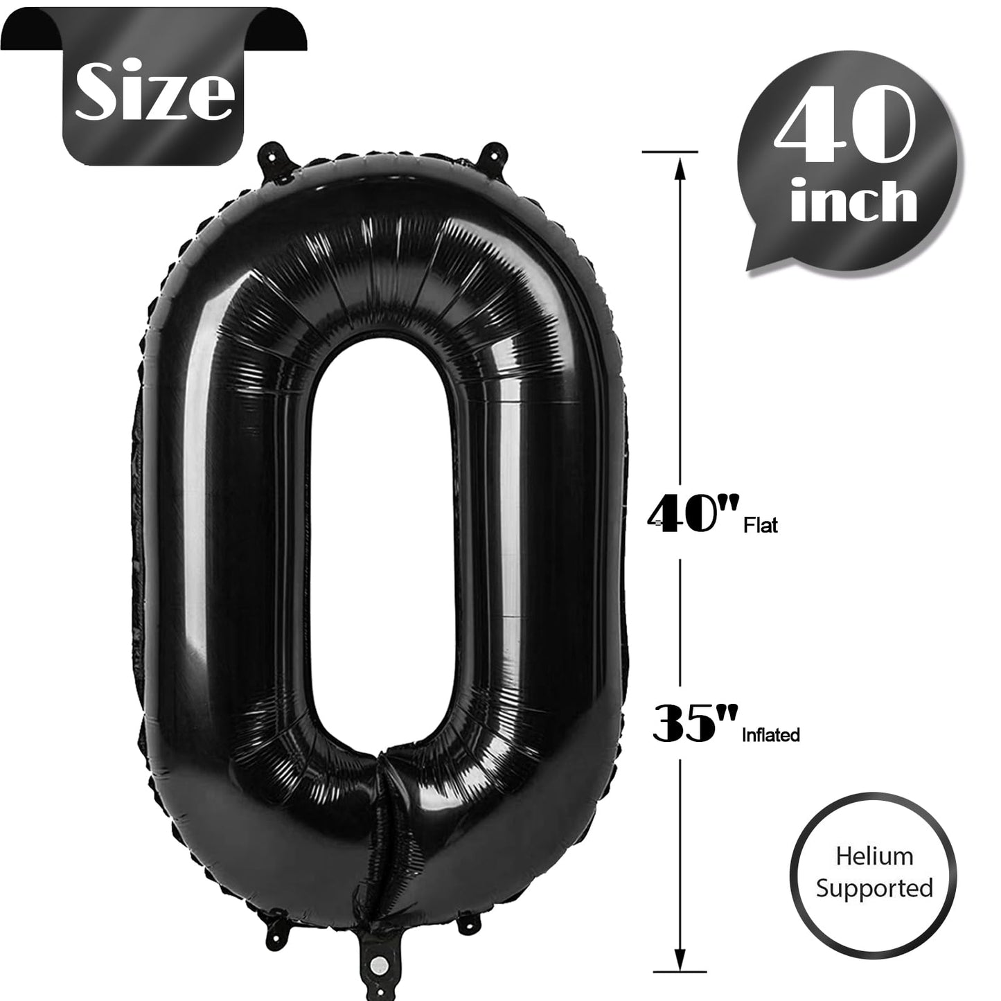 IWERP Black Number 0 Balloon 40 Inch – Bold Birthday Decor for 10th–60th Celebrations