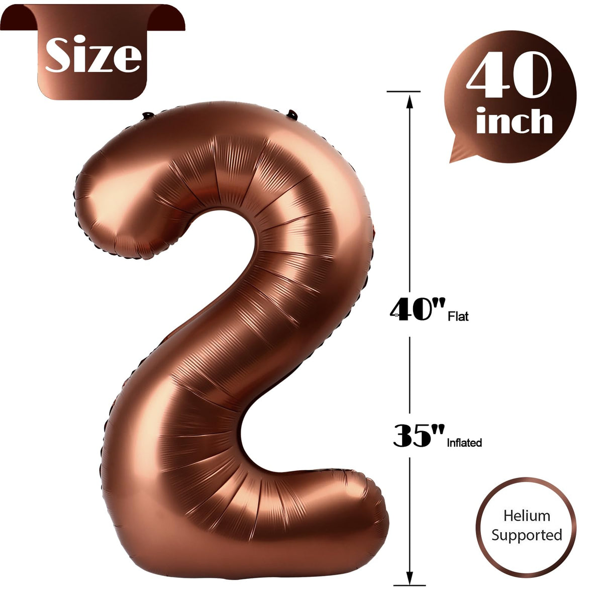 IWERP Coffee Brown Number 2 Balloon 40 Inch – 2nd Birthday Decorations