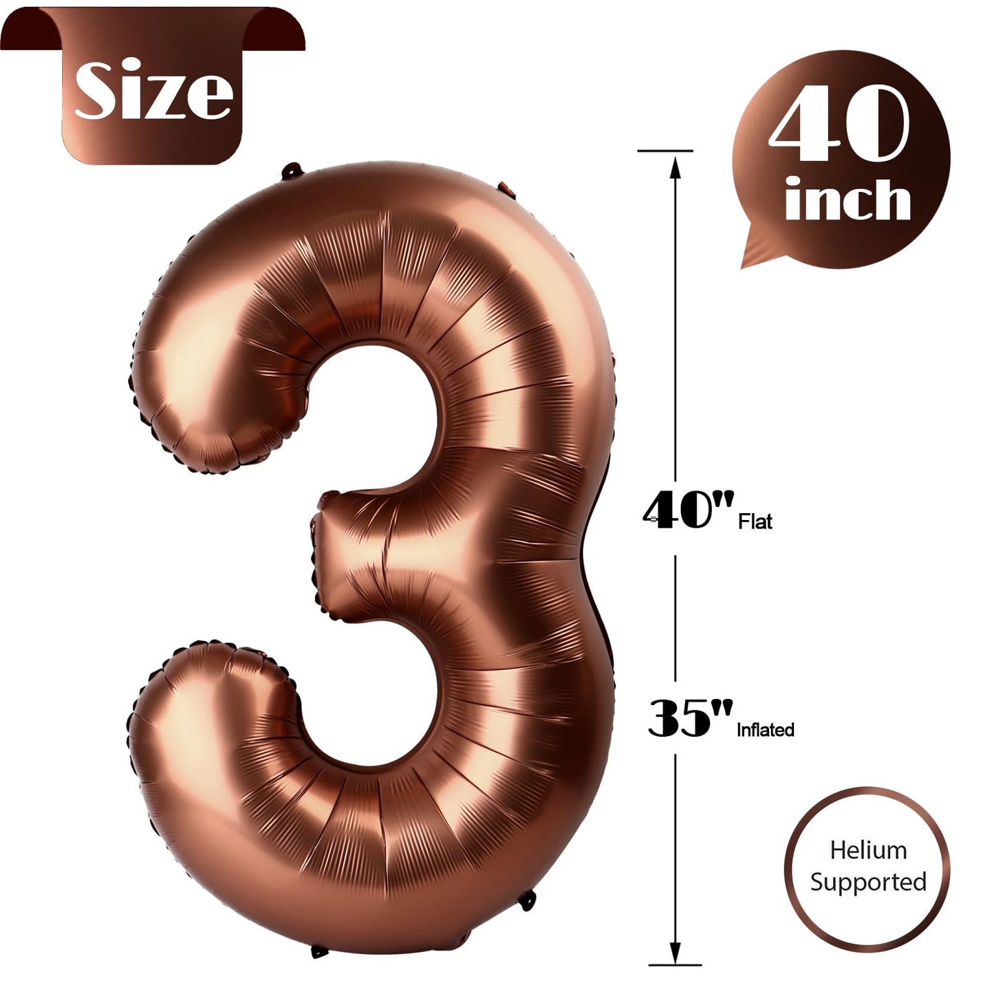 IWERP Coffee Brown Number 3 Balloon 40 Inch – 3rd Birthday Decorations & Party Supplies
