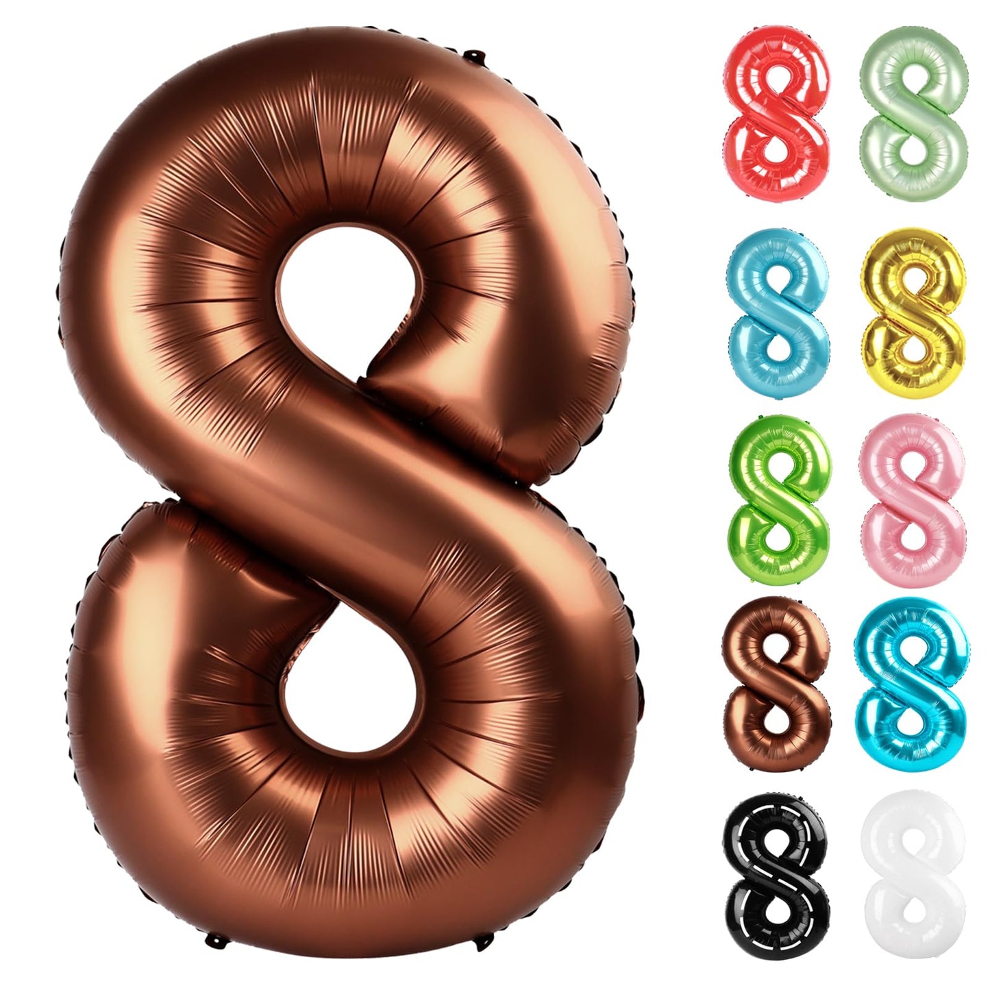 IWERP Coffee Brown Number 8 Balloon – 40-Inch 8th Birthday Decorations