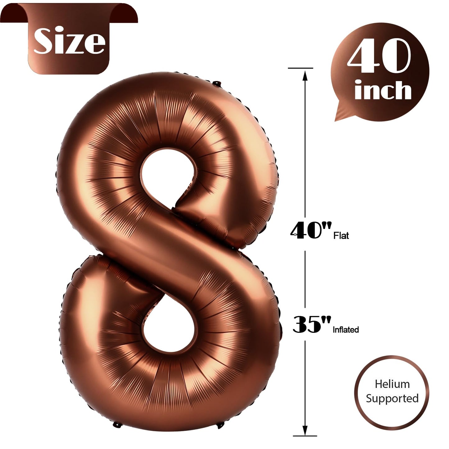IWERP Coffee Brown Number 8 Balloon – 40-Inch 8th Birthday Decorations