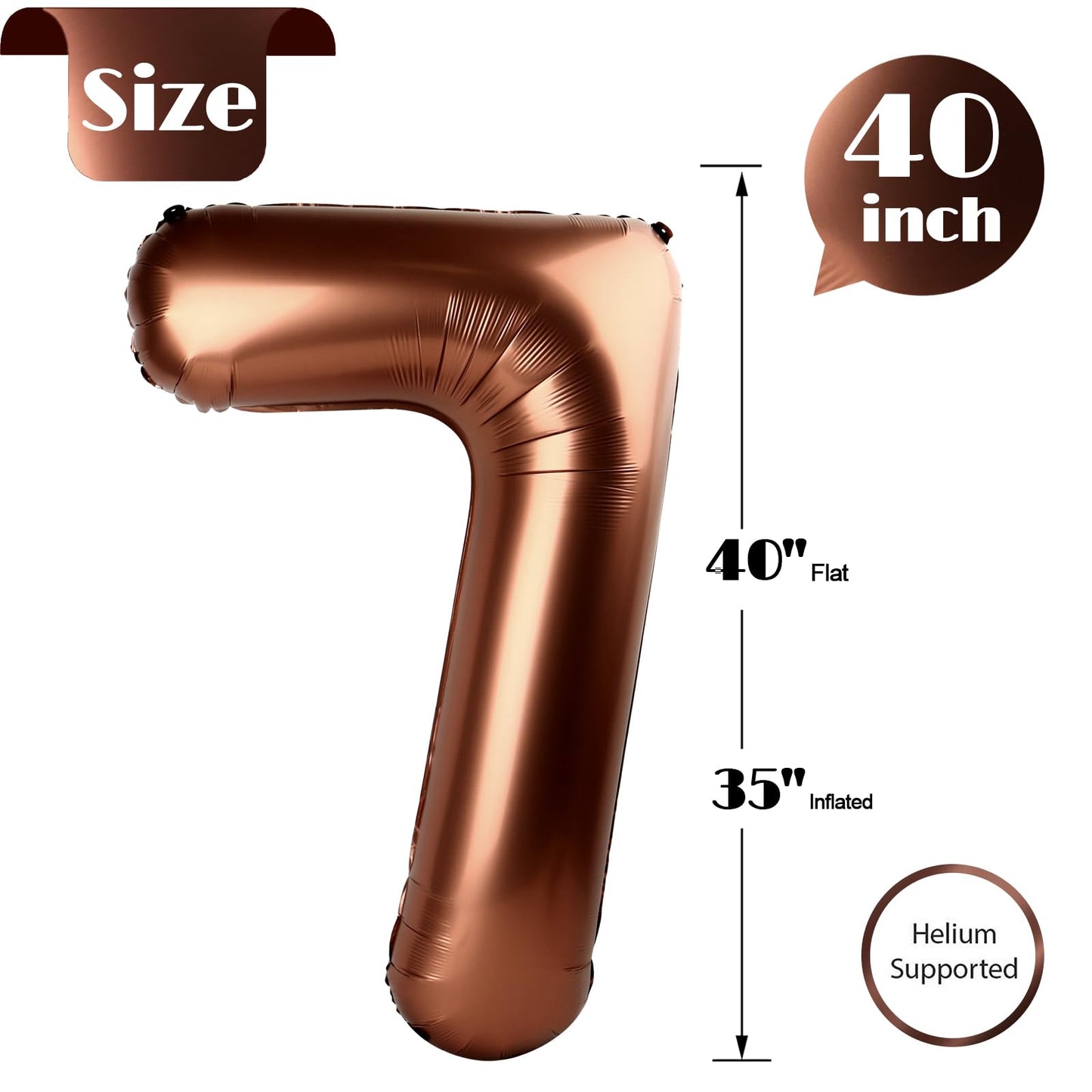 IWERP Coffee Brown Number 7 Balloon 40 Inch – 7th Birthday Decorations