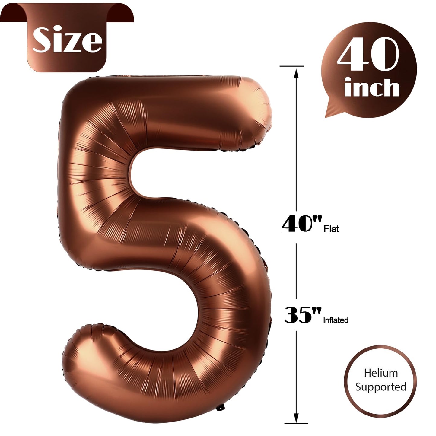 IWERP Coffee Brown 40 Inch Number 5 Balloon – 5th Birthday Decorations
