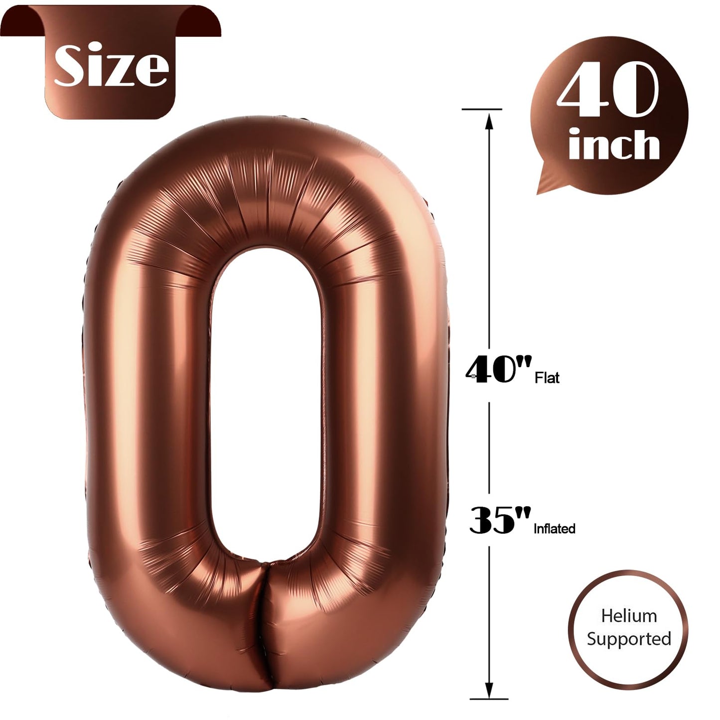 IWERP Coffee Brown Number 0 Balloon 40 Inch – Birthday Decorations for 10th to 60th Celebrations