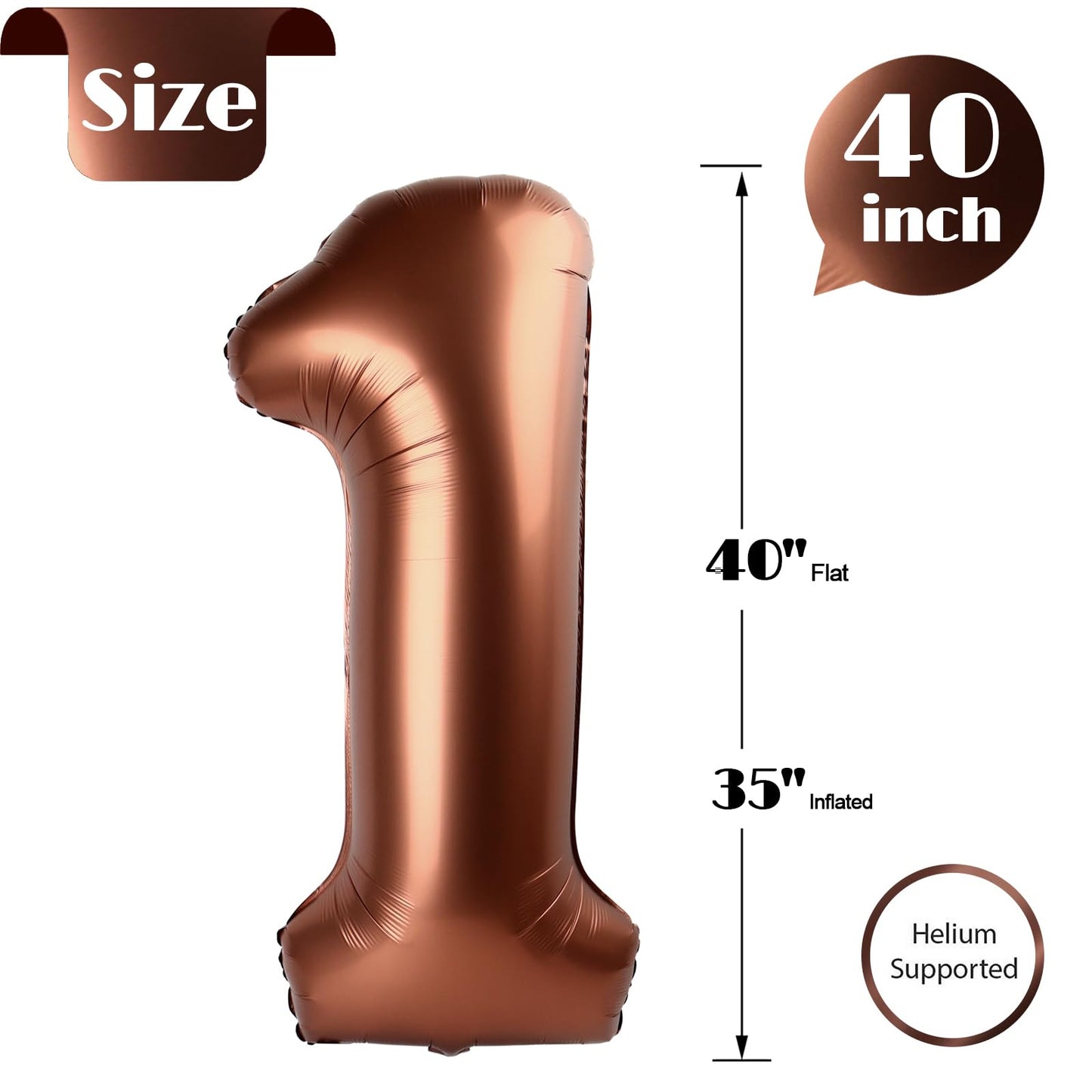 IWERP Coffee Brown Number 1 Balloon - 40-Inch First Birthday Decor for Baby, Boy, or Girl