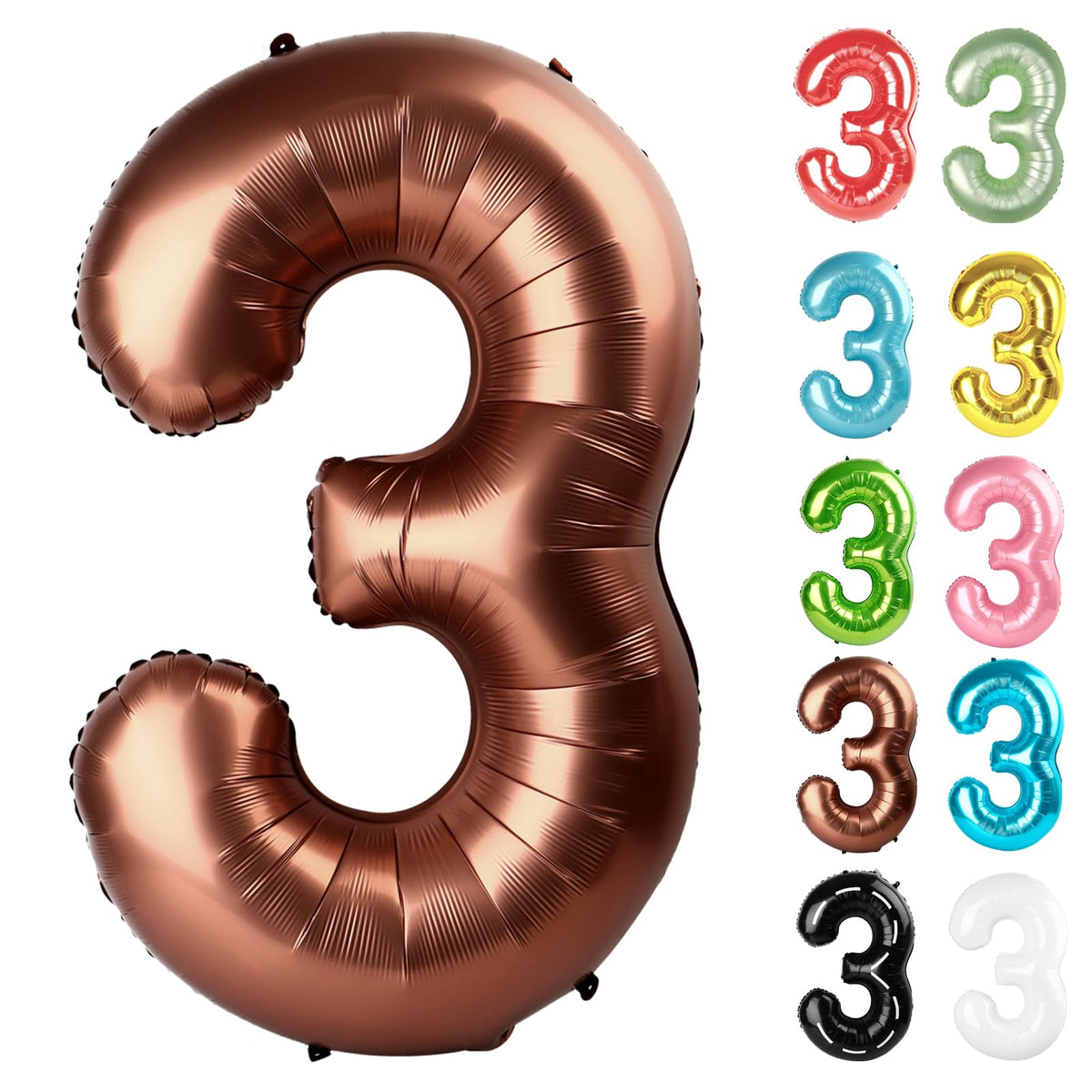 IWERP Coffee Brown Number 3 Balloon 40 Inch – 3rd Birthday Decorations & Party Supplies