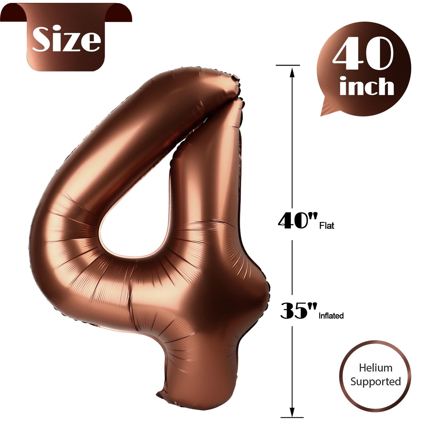 IWERP Coffee Brown Number 4 Balloon 40 Inch – Fourth Birthday Decorations