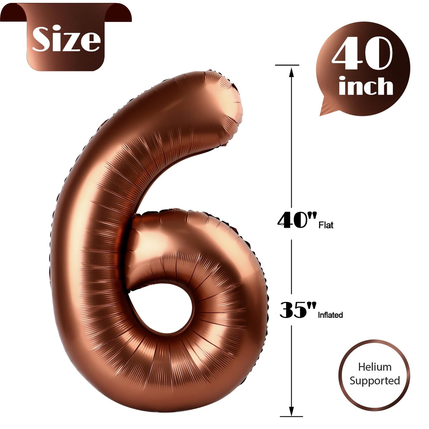 IWERP Coffee Brown Number 6 Balloon 40 Inch – 6th Birthday Party Decor