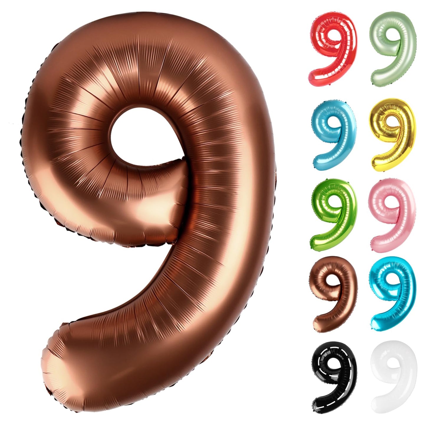IWERP Coffee Brown Number 9 Balloon 40 Inch – 9th Birthday Decorations