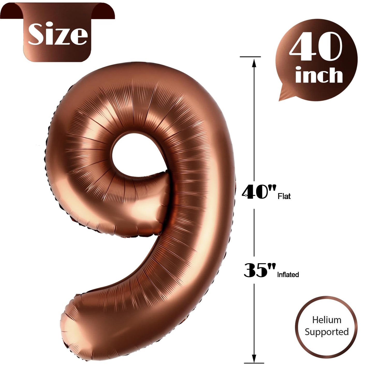 IWERP Coffee Brown Number 9 Balloon 40 Inch – 9th Birthday Decorations