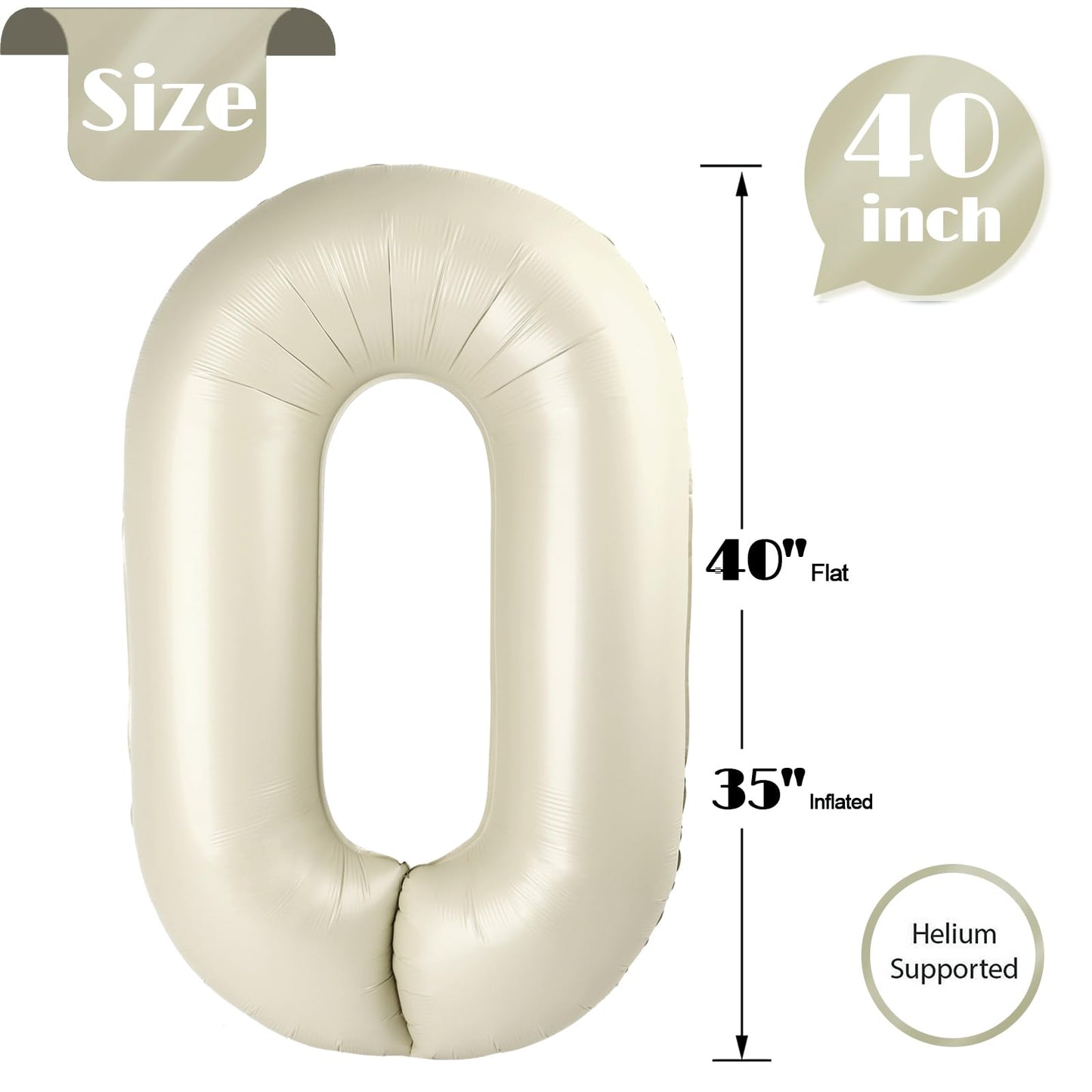 IWERP Cream 0 Balloon 40-Inch – Elegant Milestone Birthday Decor