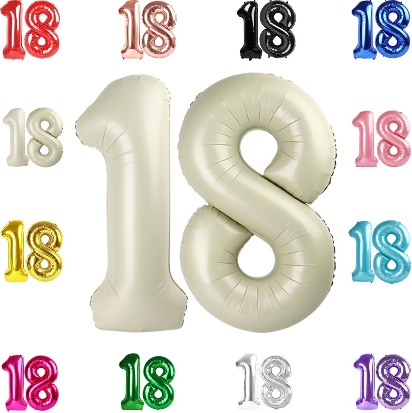 IWERP Cream 18th Birthday Balloons — 40-Inch Number Balloon Set for Boys & Girls