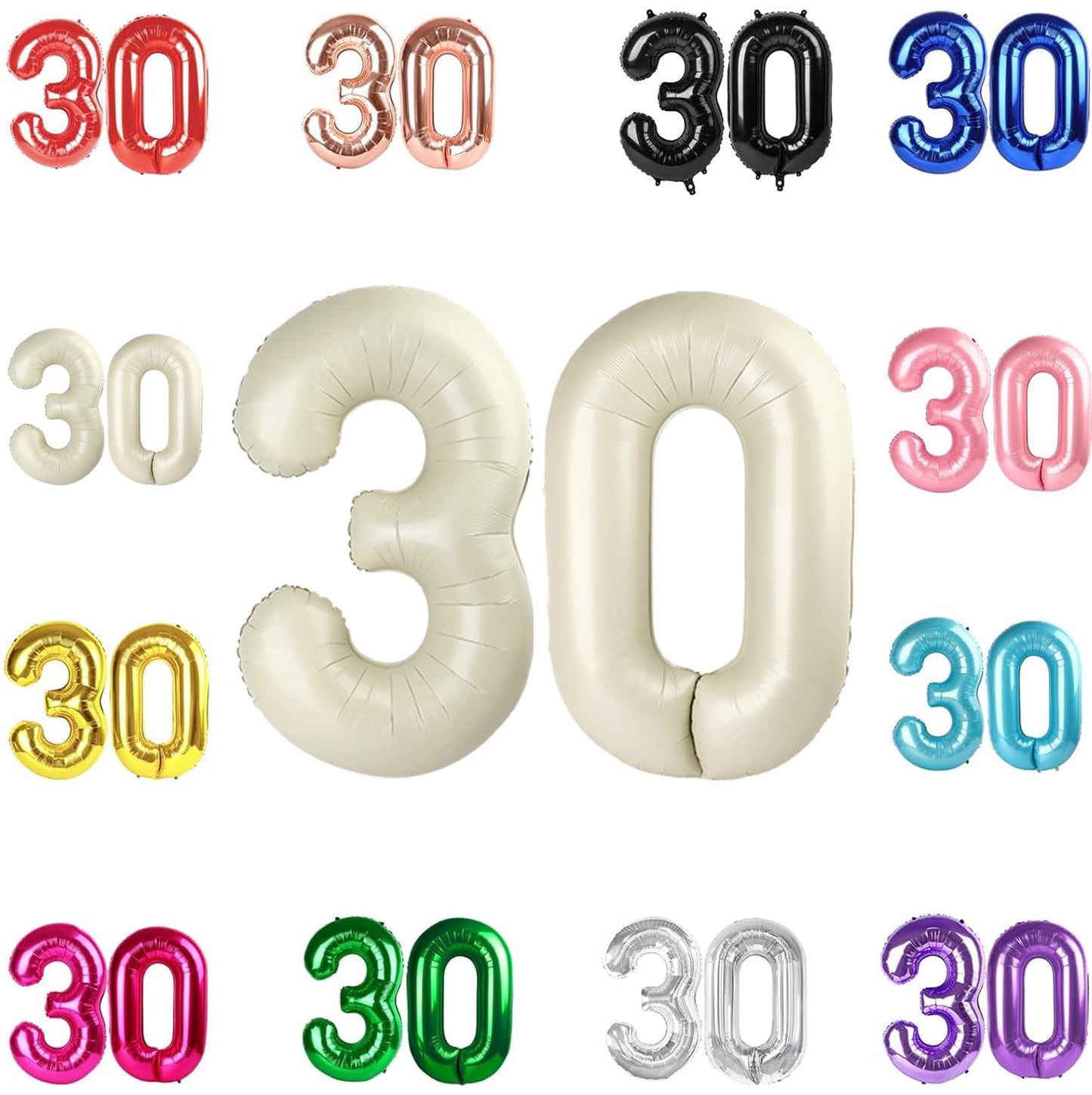IWERP Cream 30th Birthday Balloon – 40-Inch Cream Number Balloon