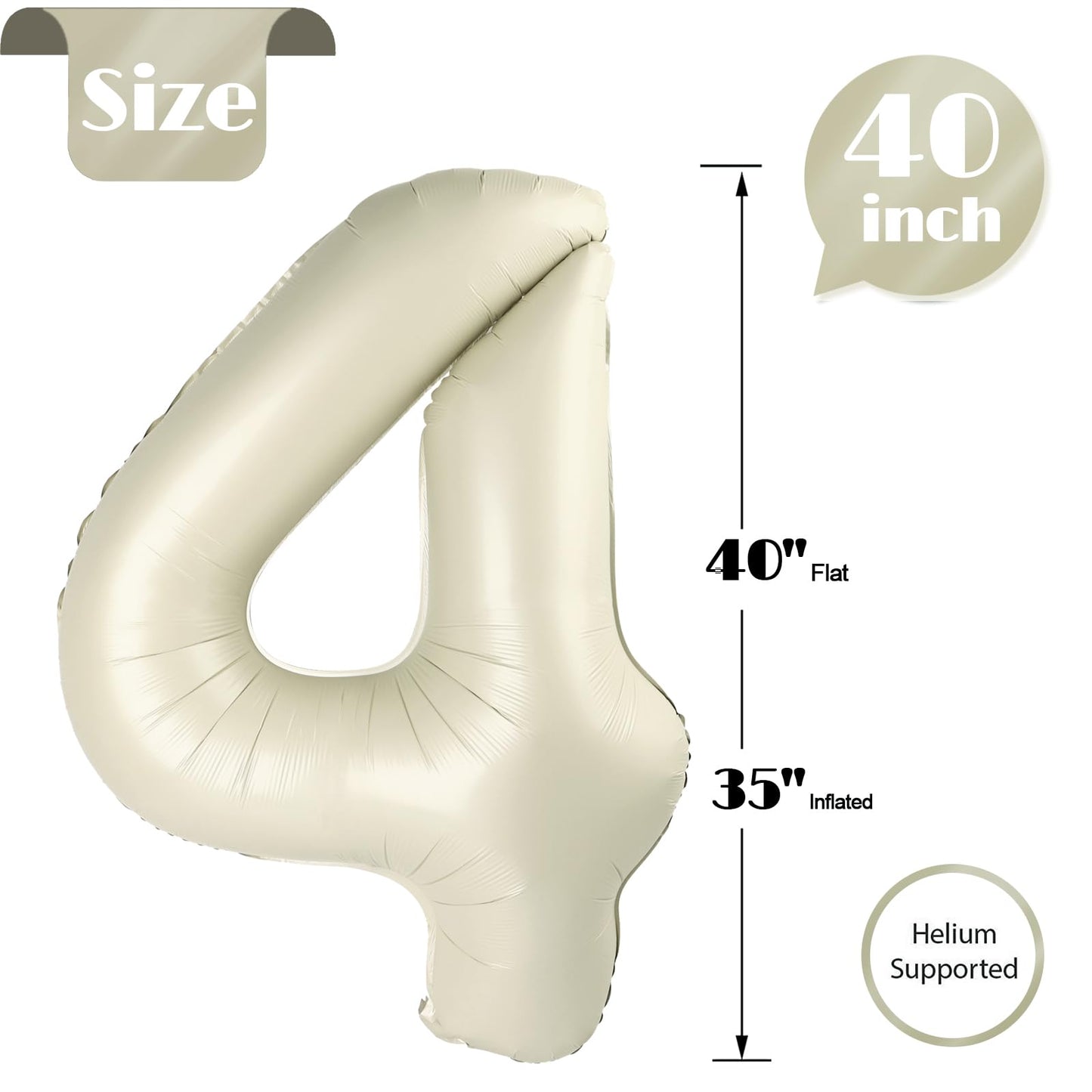 IWERP Cream 4 Balloon 40-Inch – Fourth Birthday Decorations for Boys & Girls