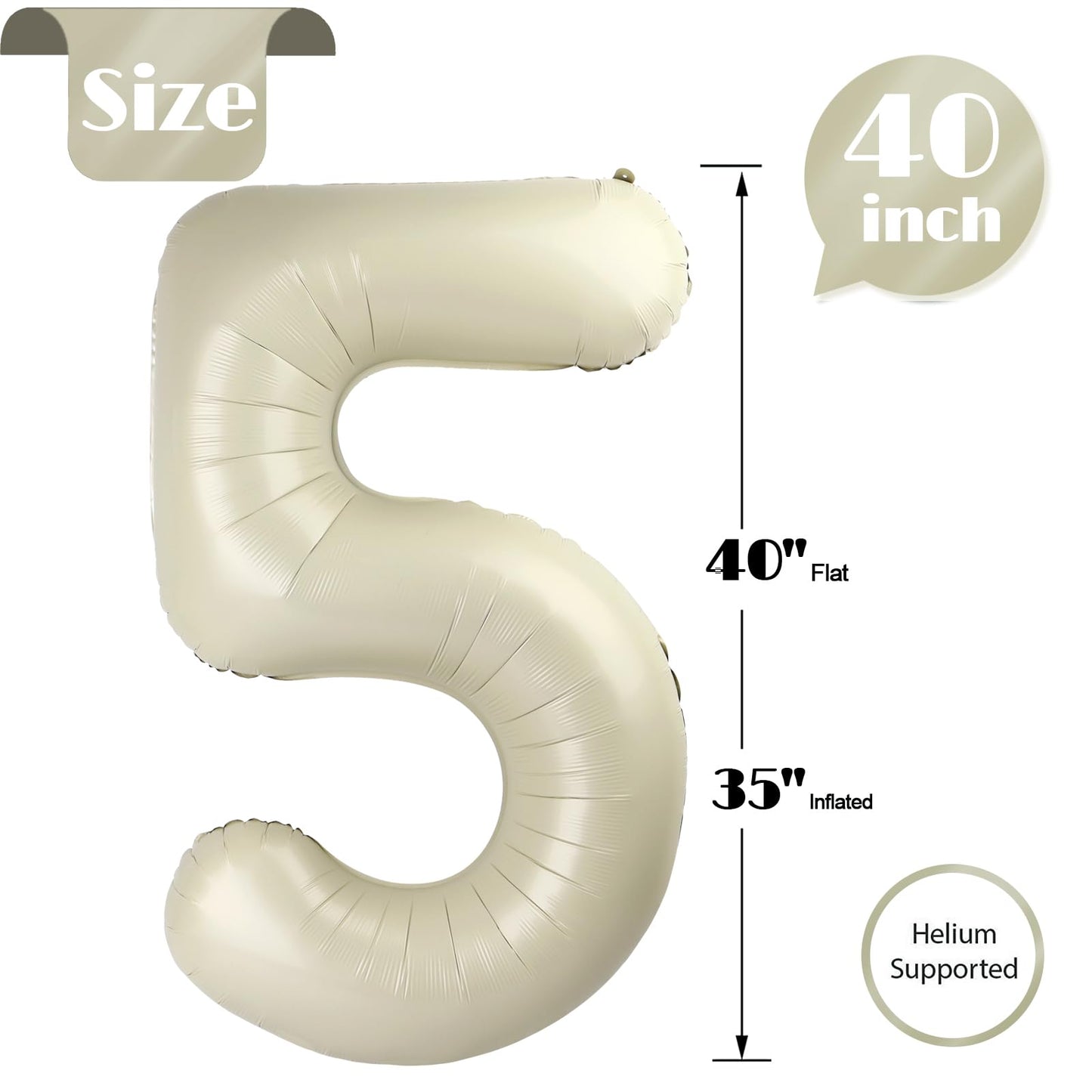 IWERP Cream 5 Balloon 40-Inch – 5th Birthday Decorations & Cream Party Supplies