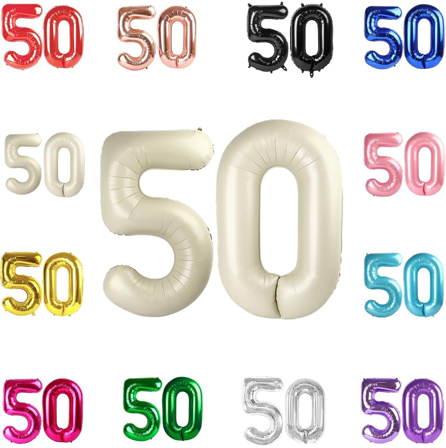 IWERP 50th Birthday Cream Number Balloon - 40-Inch Decor for Men & Women, 50th Anniversary Balloon